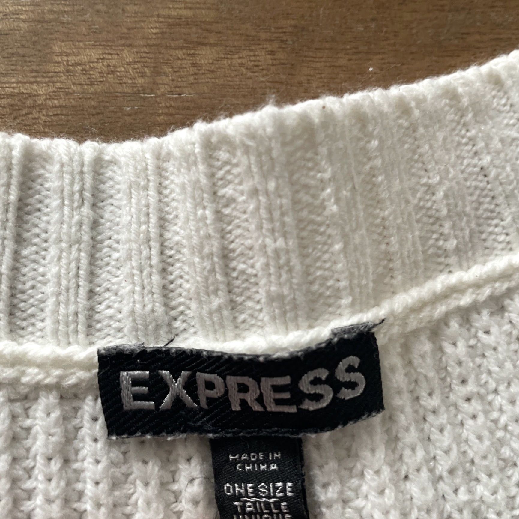 Express Express Womens Vest Sweater Knitted Full Zip Up V Neck Sleeveless Cream One Size Size ONE SIZE - 3 Thumbnail