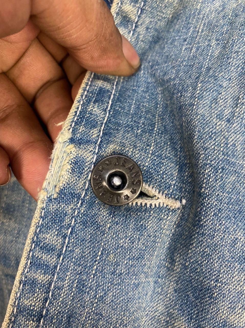 Vintage big shark jeans button up distressed jacket