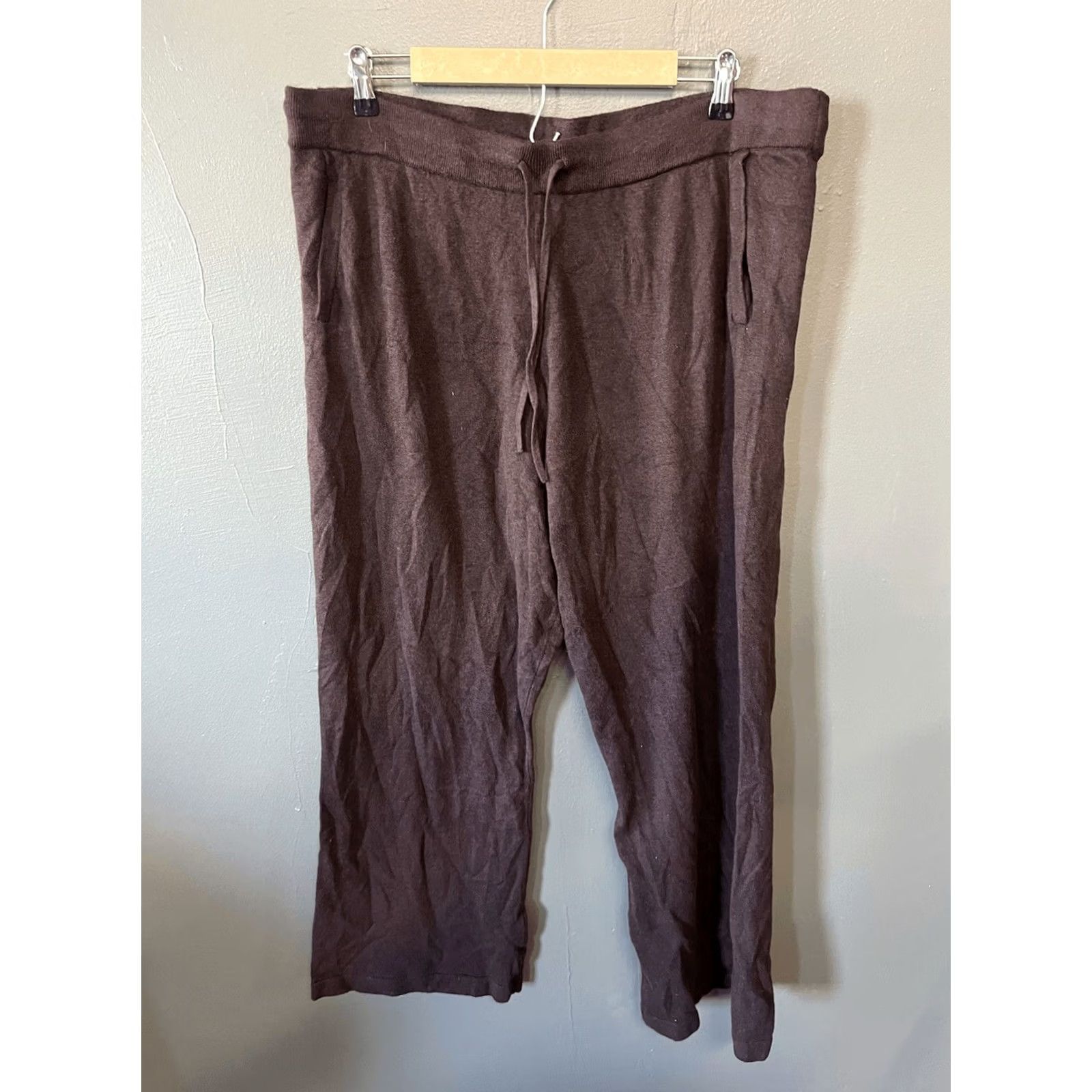 Gap VINTAGE Gap Womens Brown Pull On Knit Cropped Ribbed Wide Leg Pants XL Womens Size 40" / US 18 - 2 Thumbnail
