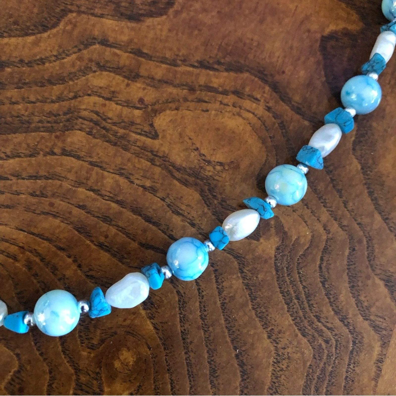 Handmade Handcrafted howlite genuine pearl dyed agate beaded necklace Size ONE SIZE - 9 Thumbnail
