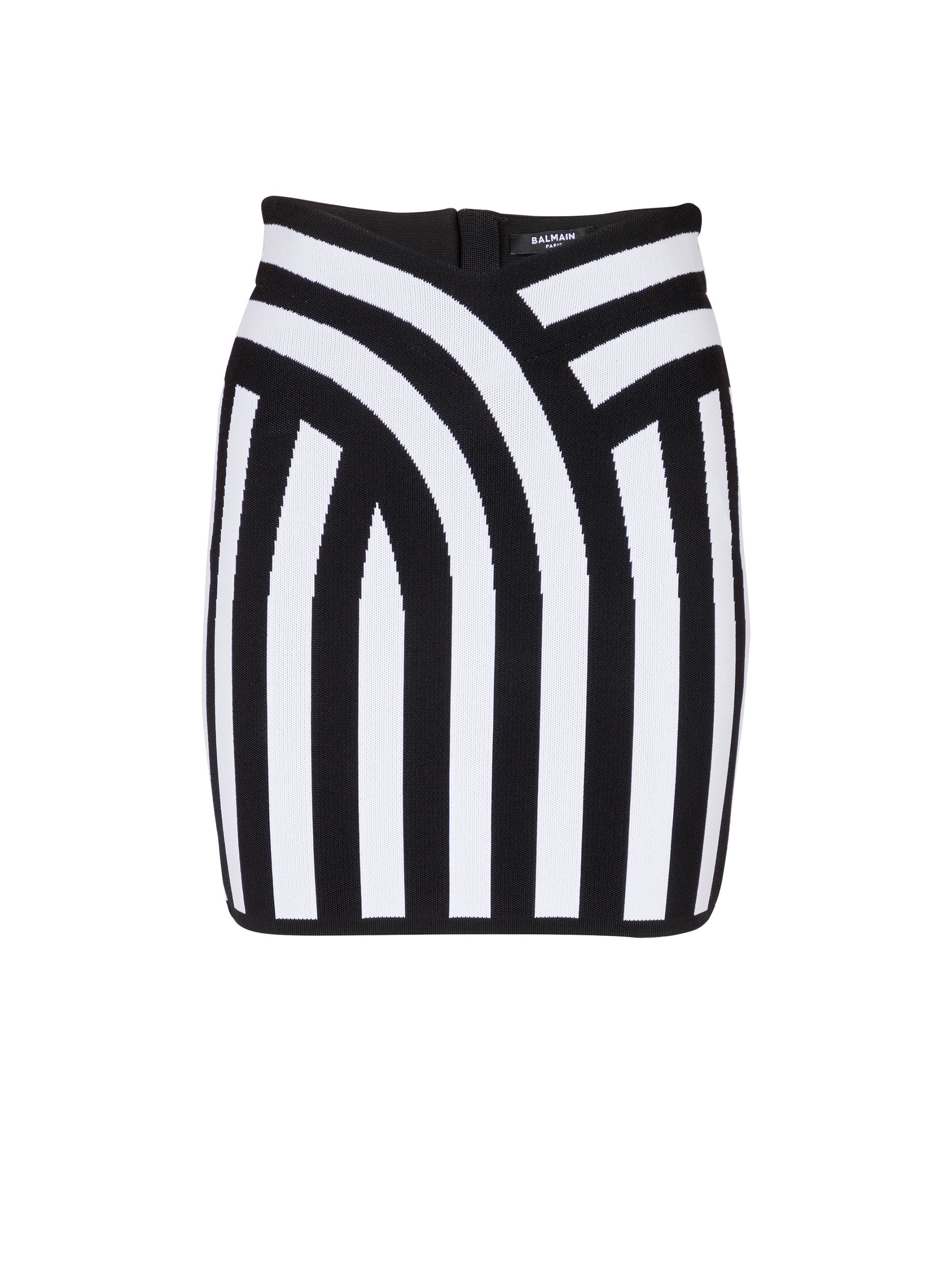 Balmain o1s1wg110725 Striped Intarsia Knit Mini Skirt in Black/White Size 28" / US 6 / IT 42 - 1 Thumbnail