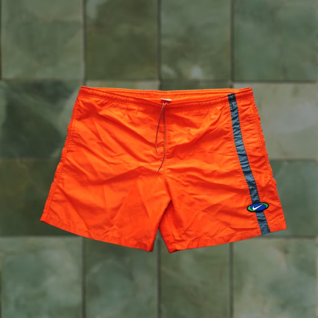 Nike VINTAGE Nike SHORTS ADULT XL ORANGE SWOOSH 90S NYLON BEACH SWIMMING WITH POCKETS Size US 36 / EU 52 - 1 Thumbnail