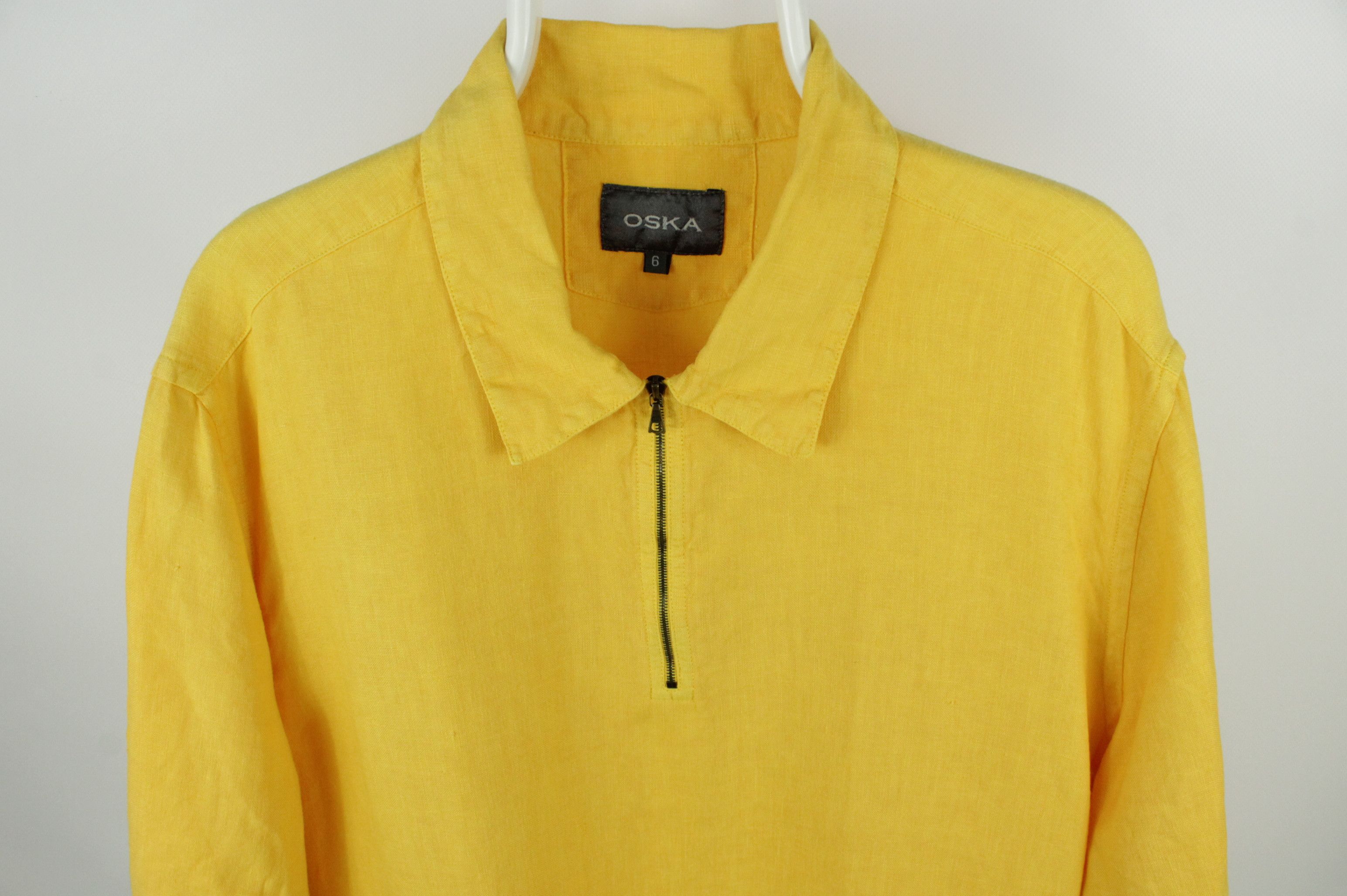 Designer Oska Yellow Linen 1/4 zip Short Sleeve T-Shirt Women's Size XXL / US 16-18 / IT 52-54 - 2 Thumbnail