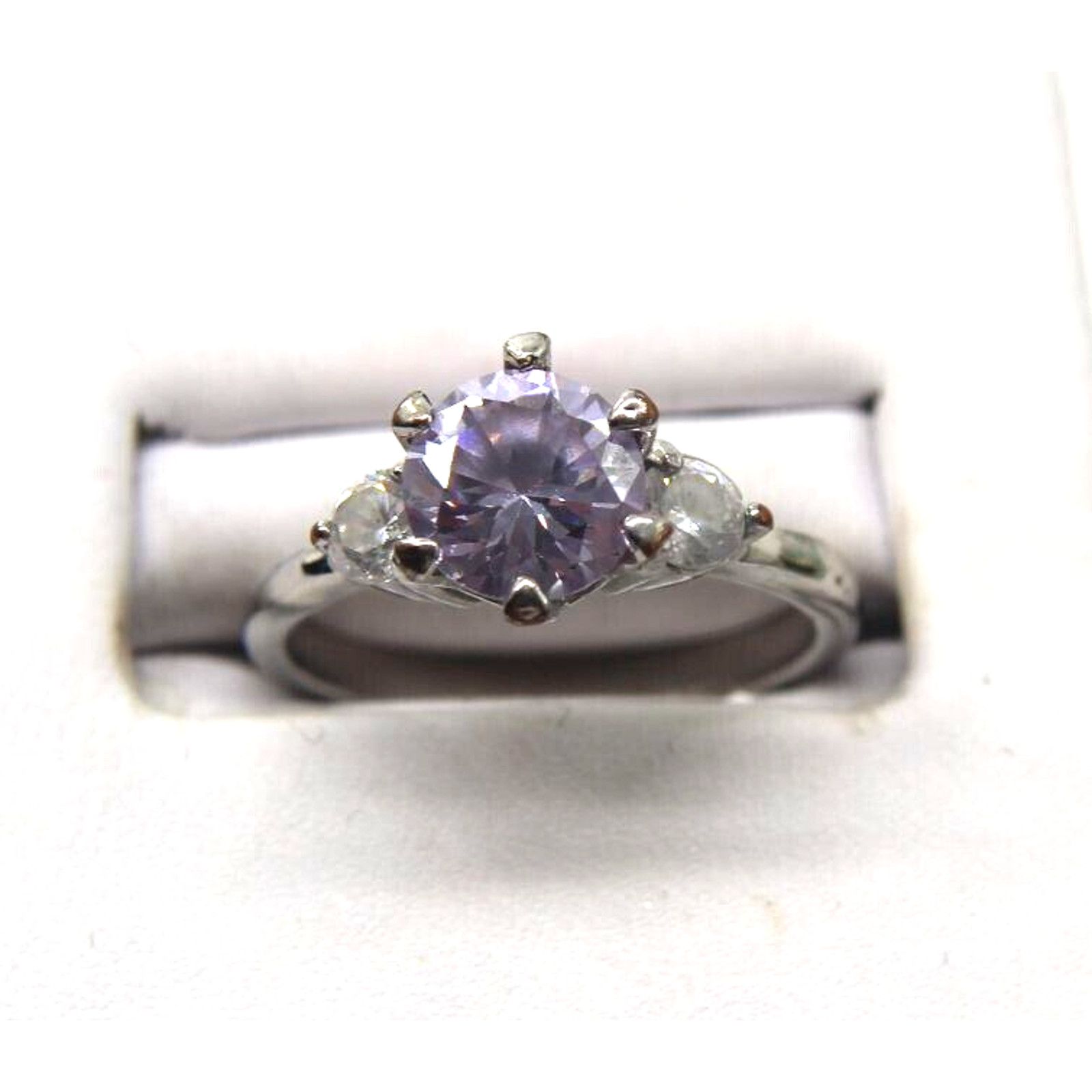 Other Faux Violet Lavender Amethyst Glass Ring •Silvertone •Size 6 Size ONE SIZE - 2 Thumbnail