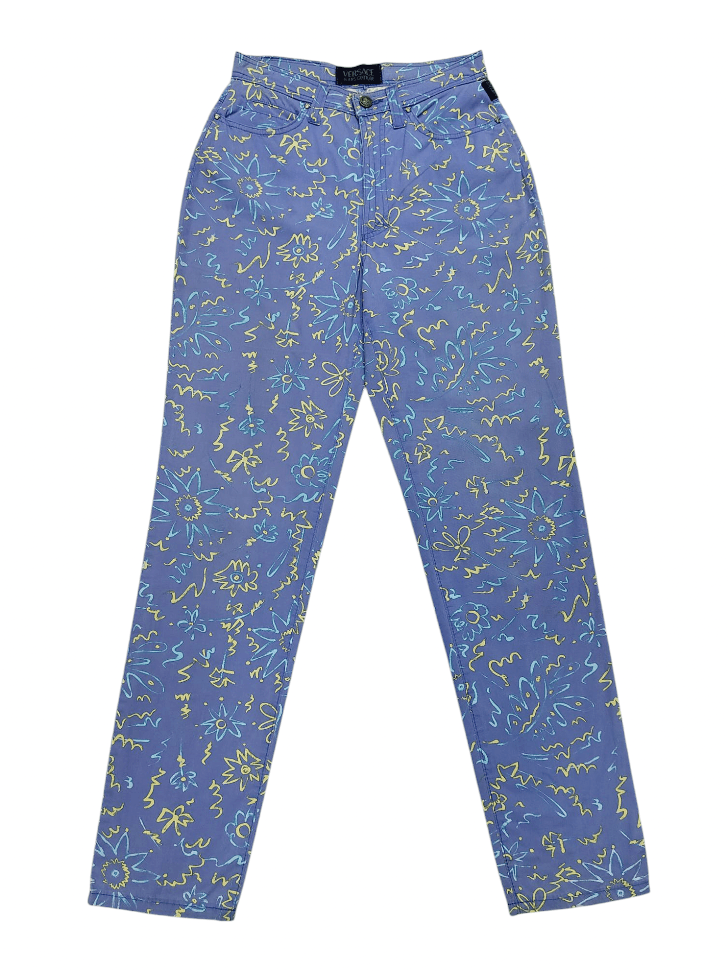 Versace Jeans Couture 90s Versace JC 🇮🇹 Y2k All-Over Scribble Floral Print Pants Size 28" / US 6 / IT 42 - 1 Thumbnail