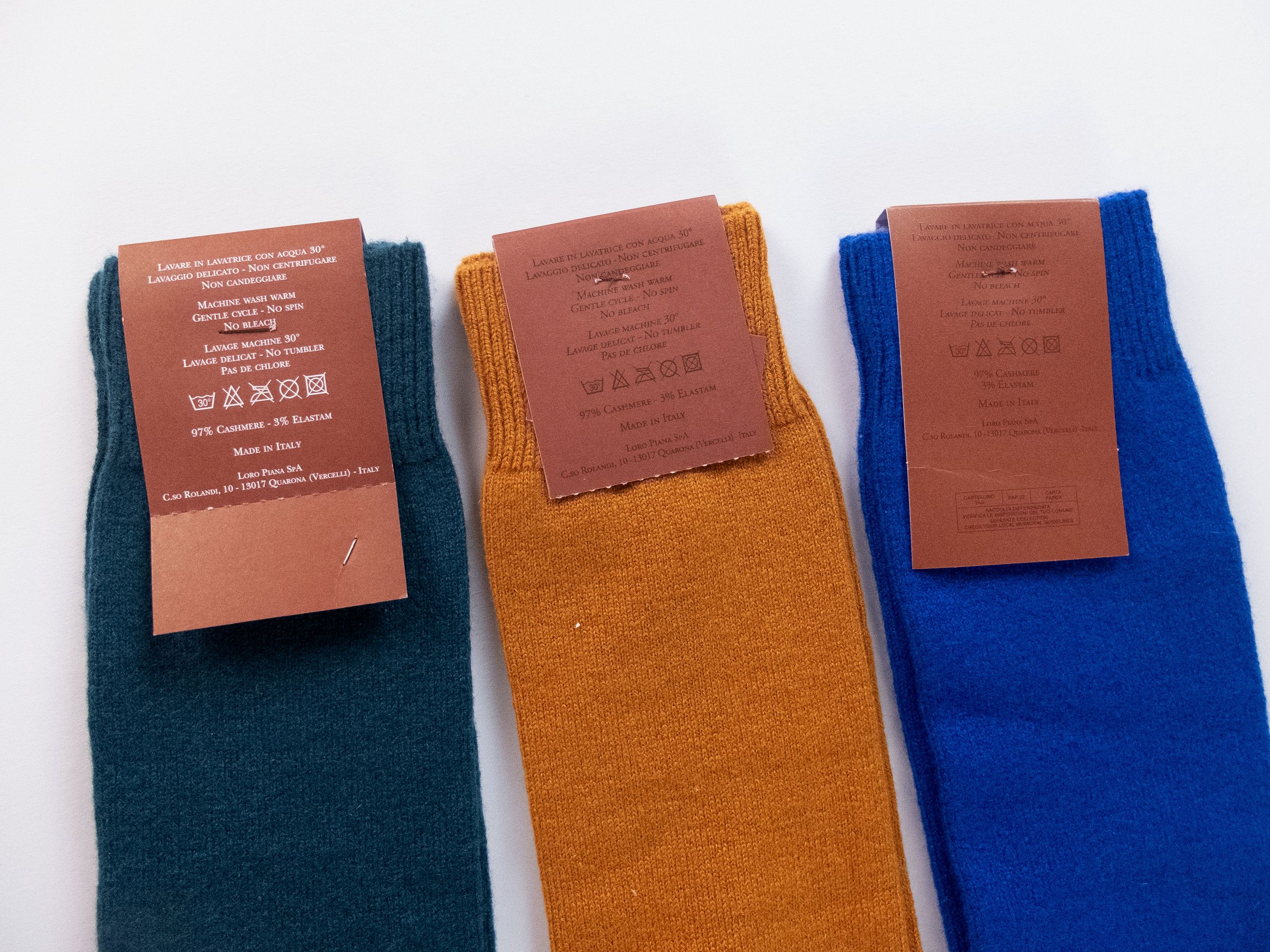 Loro Piana 3 pairs LORO PIANA blue green yellow cashmere long socks L Size ONE SIZE - 4 Thumbnail