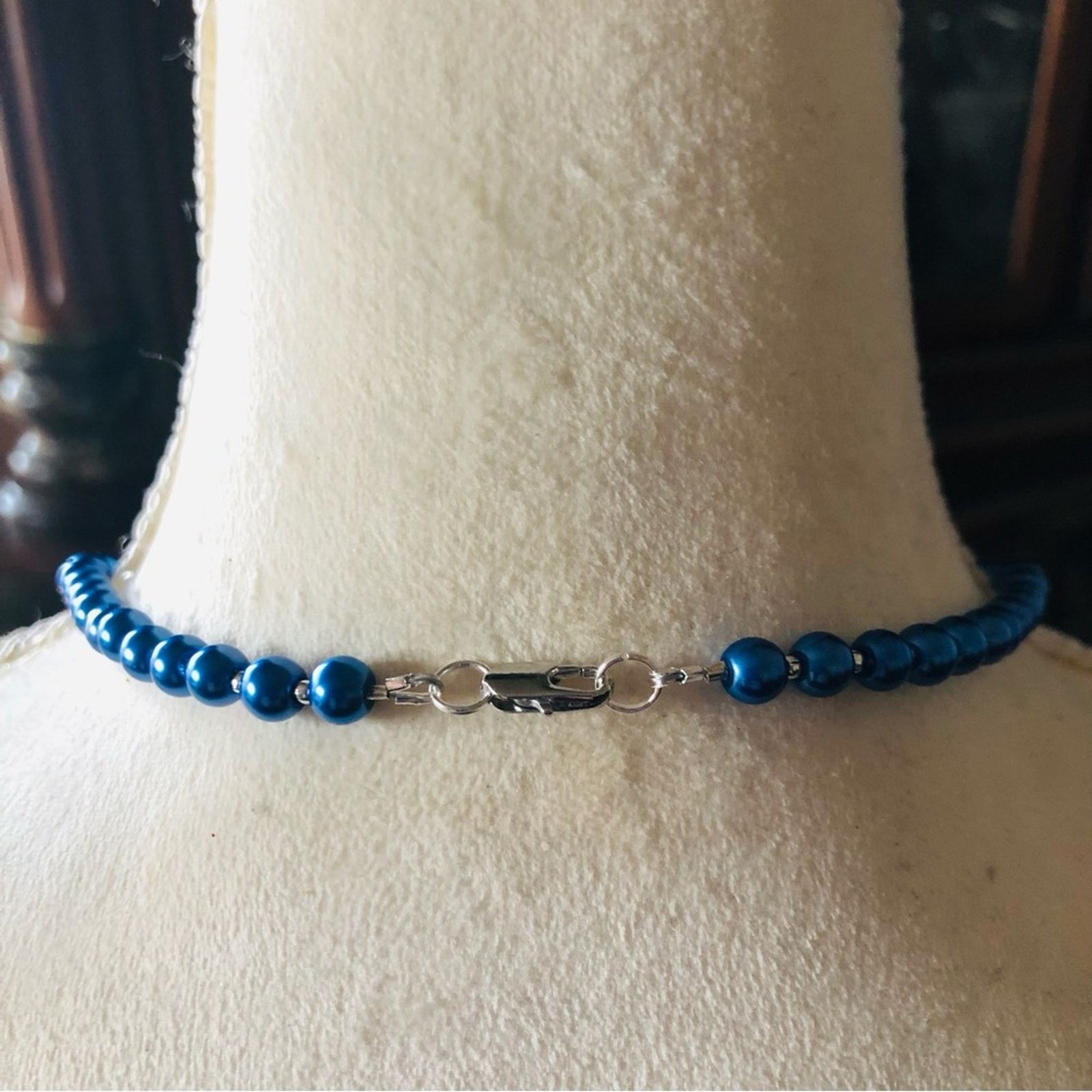 Handmade Handcrafted repurpose royal blue pendant Pearl necklace Size ONE SIZE - 9 Thumbnail