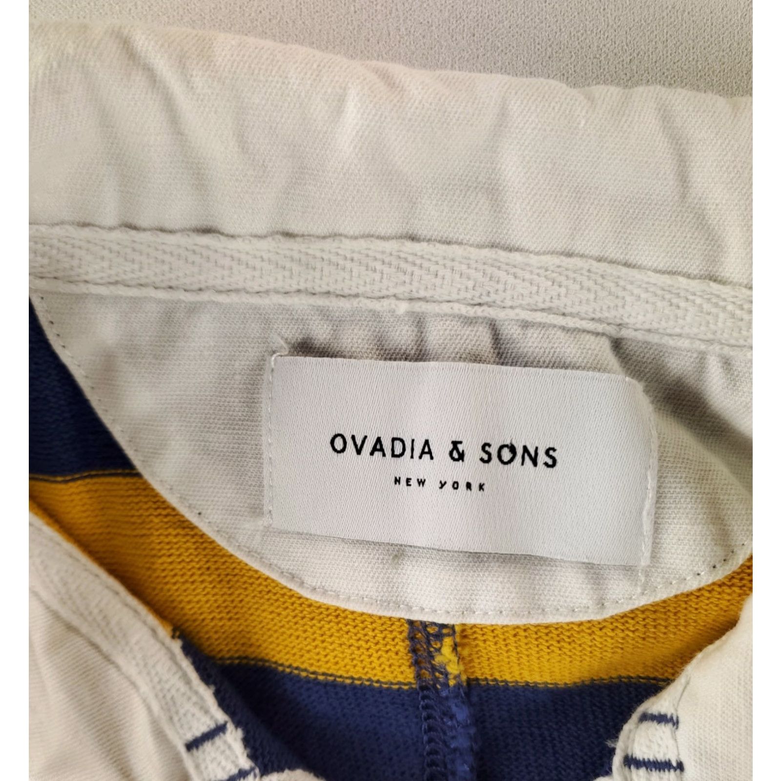 Vintage Ovidia & Sons Rugby Shirt Yellow Blue Striped Long Sleeve Mens L Polo Collared Shirt Size US L / EU 52-54 / 3 - 5 Thumbnail