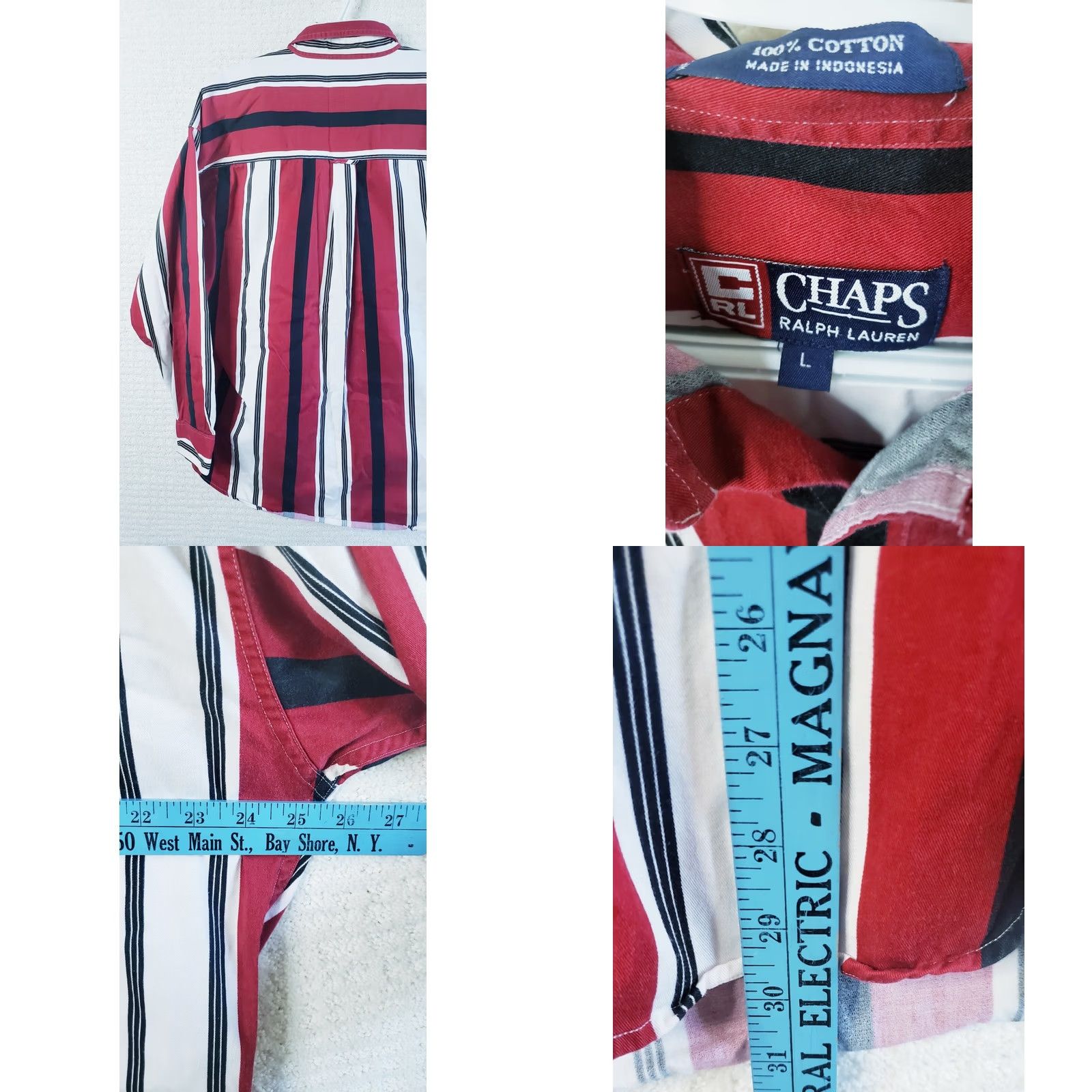 Ralph Lauren Chaps Ralph Lauren Men L Red Button-Down Long Sleeve Shirt Striped Cotton Size US L / EU 52-54 / 3 - 8 Thumbnail