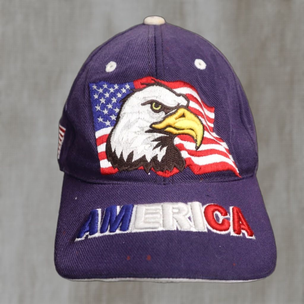 Vintage VINTAGE Hat Unbranded Embroidered Bald Eagle USA Flag - Adjustable Blue Baseball Cap Men, Adult Size, Navy/Blue, 90s/Flag Theme Size ONE SIZE - 1 Thumbnail