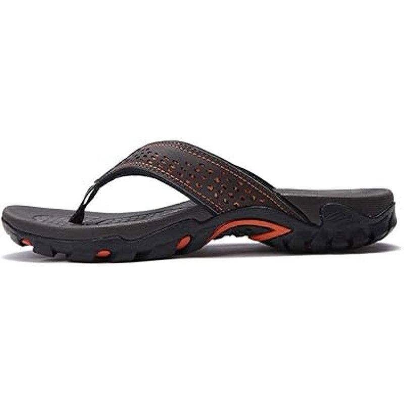 Other Hobibear Men's Size 14 Brown Orange Faux Leather Flip Flops Size US 14 / EU 47 - 2 Thumbnail