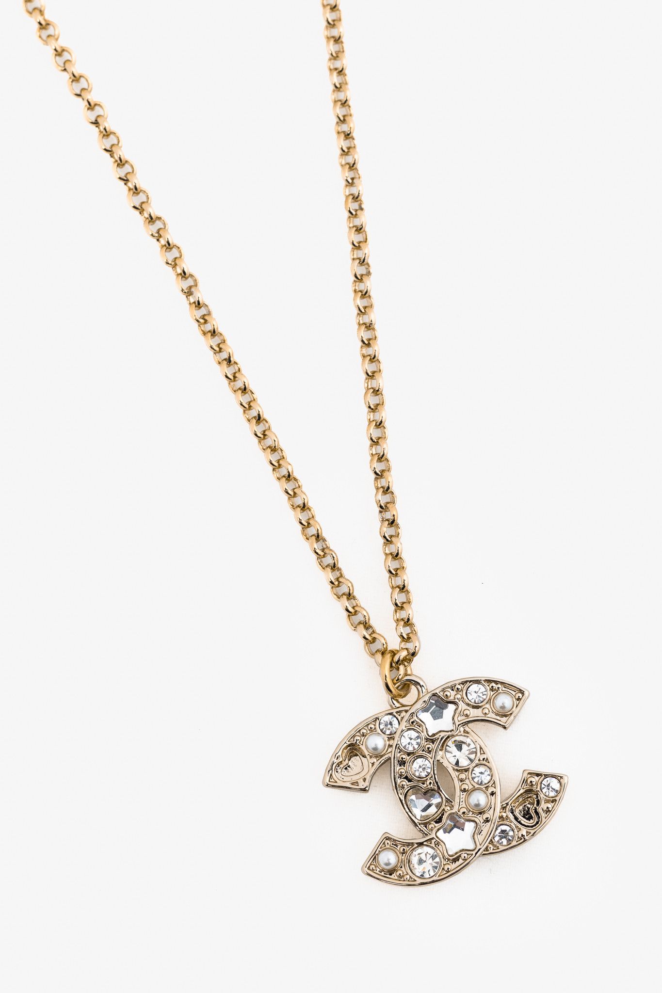 Chanel Chanel P25 Light-Gold-Tone Crystal & Pearl CC Logo Necklace Size ONE SIZE - 1 Thumbnail
