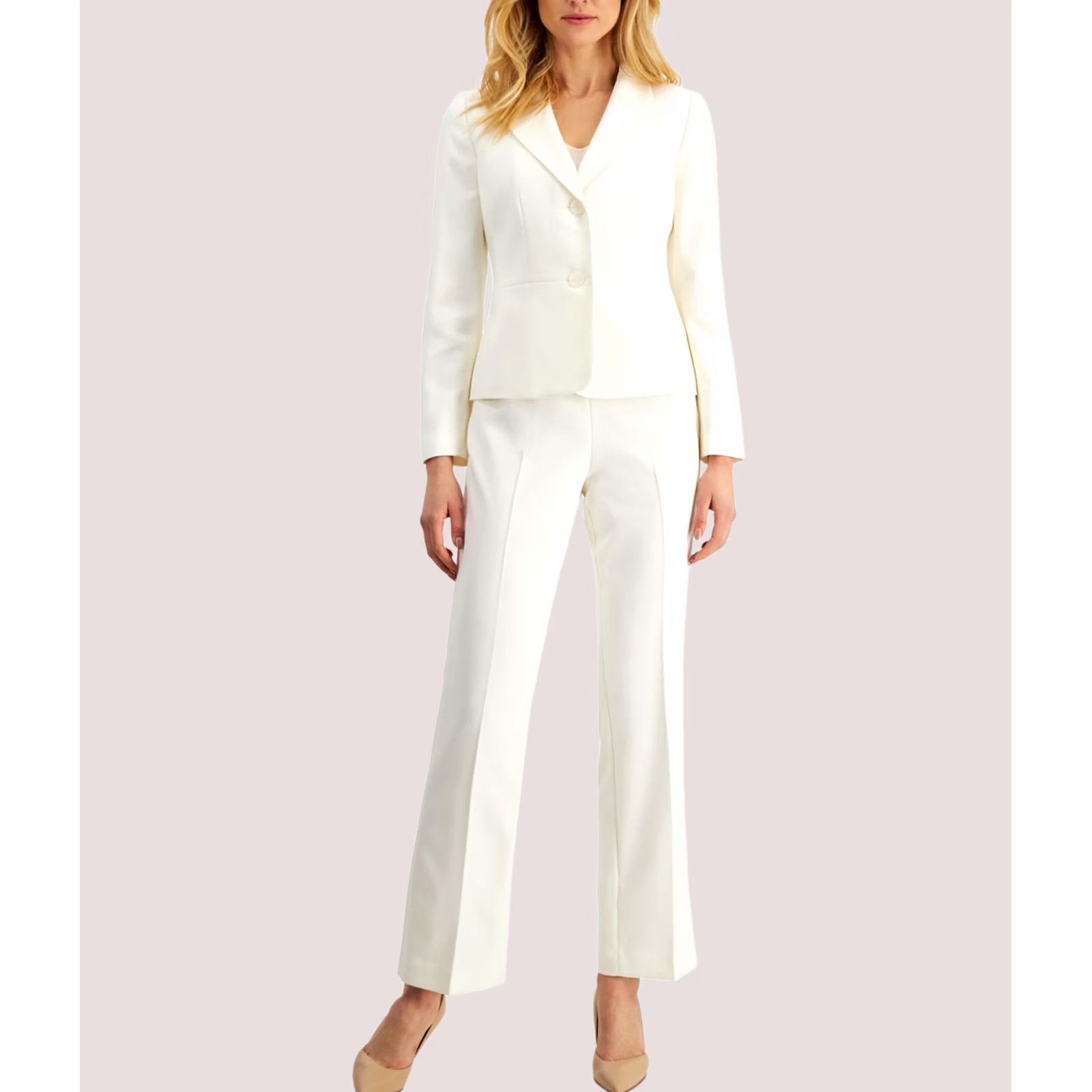 Vintage Le Suit Womens Herringbone 2 Piece Pant Suit, natural, 10 Size 32" / US 10 / IT 46 - 1 Thumbnail