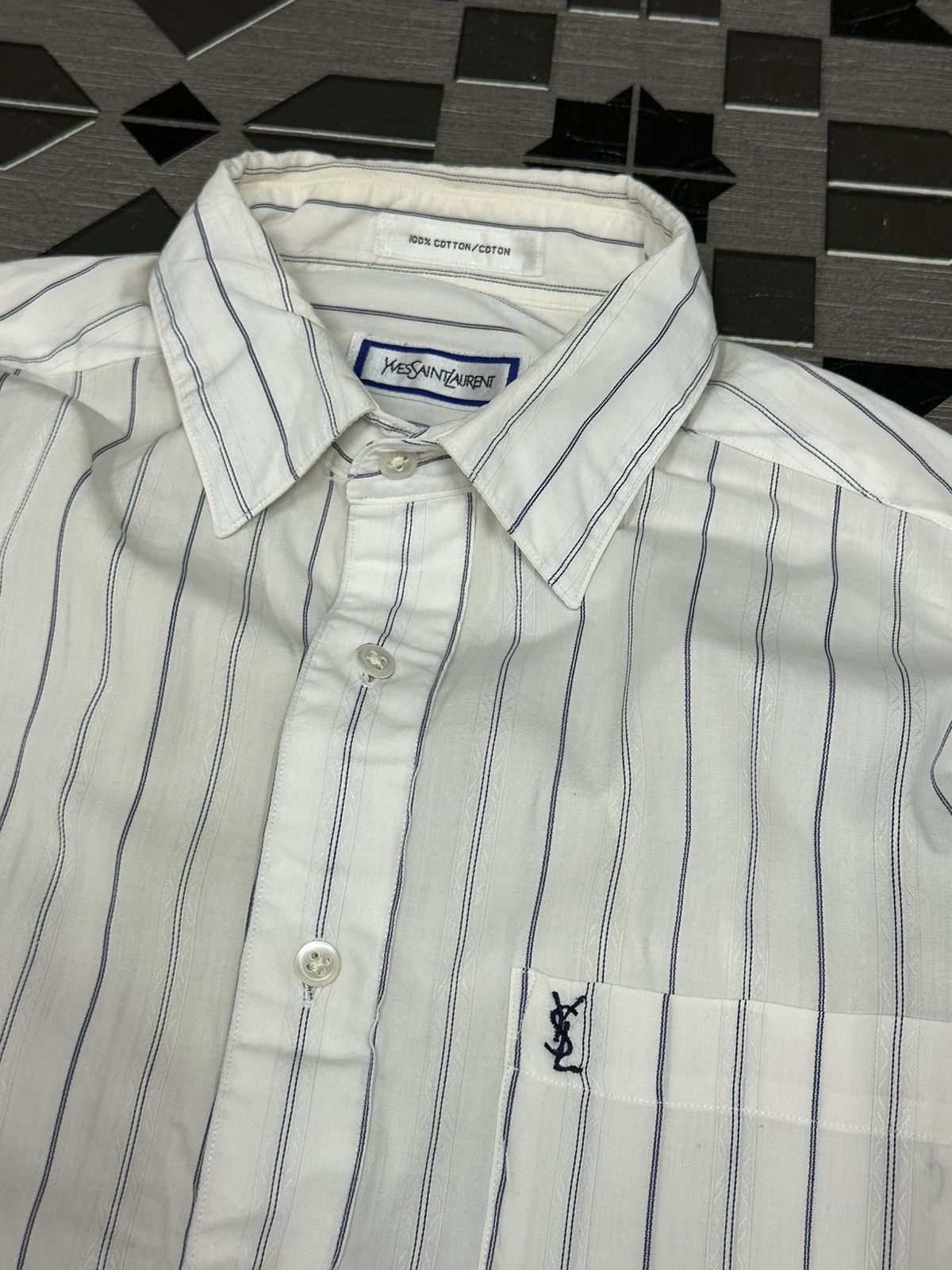 Saint Laurent Paris Vintage Yves Saint Laurent Logo Striped L/S Button Up Shirt Size US M / EU 48-50 / 2 - 4 Thumbnail