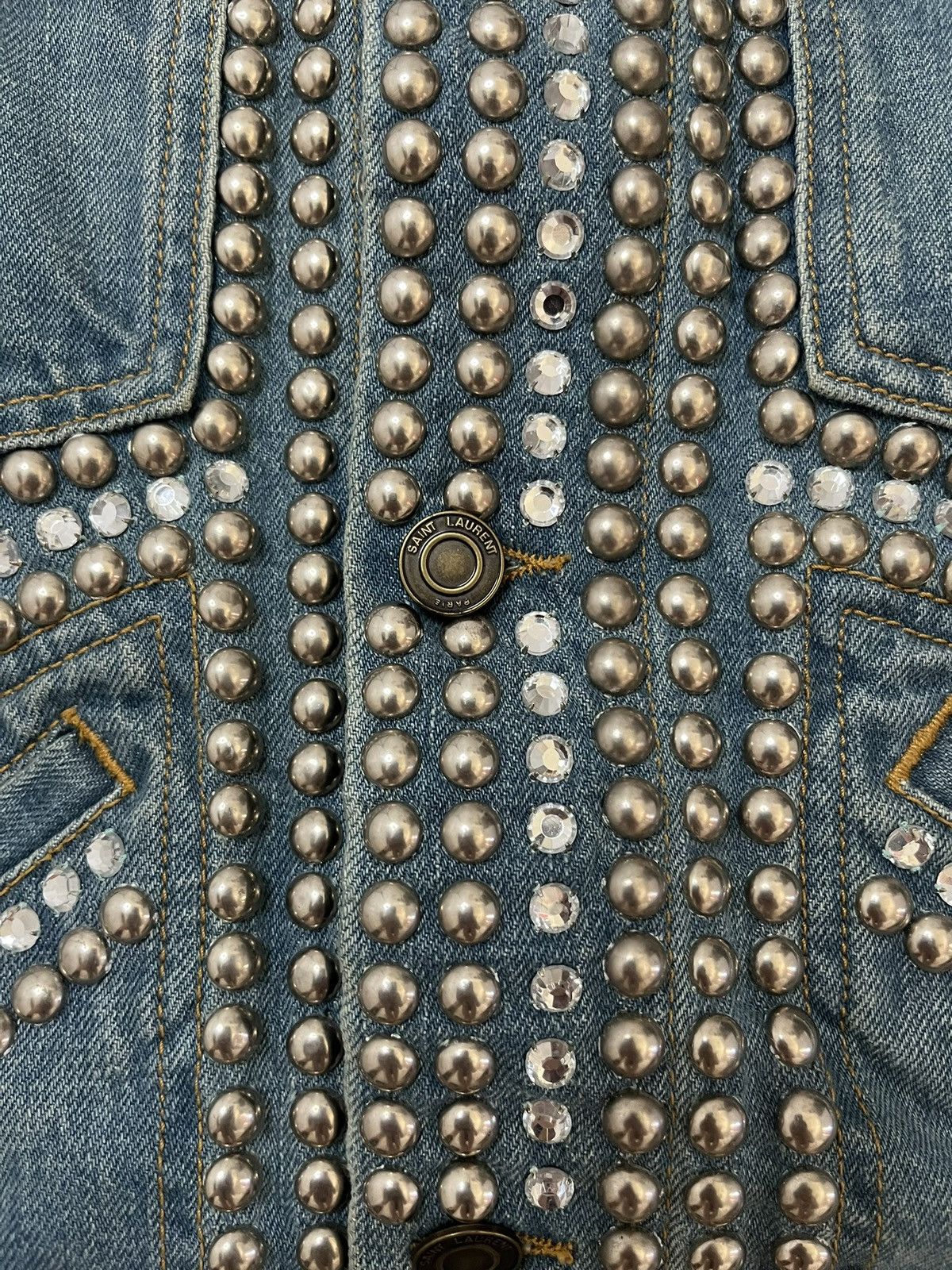 Saint Laurent Paris SS16 Studded Denim Jacket Surf Sound Size US XS / EU 42 / 0 - 10 Thumbnail