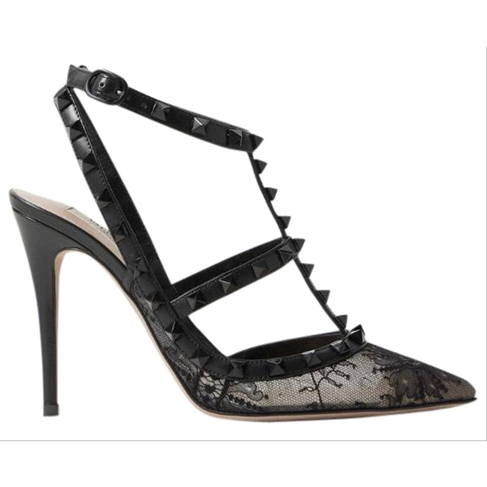 Valentino Valentino Garavani Rockstud 100 lace and leather heels Size US 11 / IT 41 - 1 Thumbnail