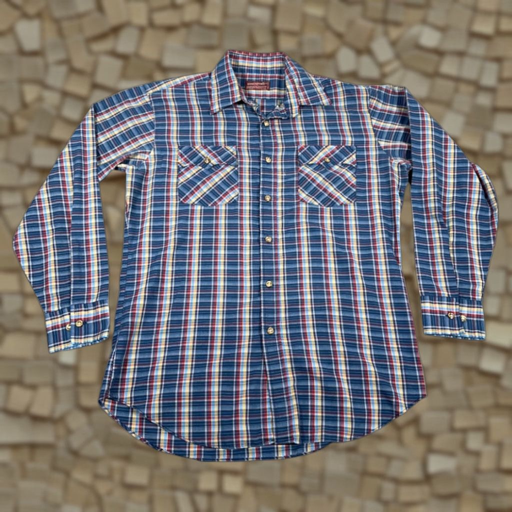 Rainbow VINTAGE Kingsport Shirt Adult MEDIUM Blue Plaid 80s Button Up Size US M / EU 48-50 / 2 - 1 Thumbnail