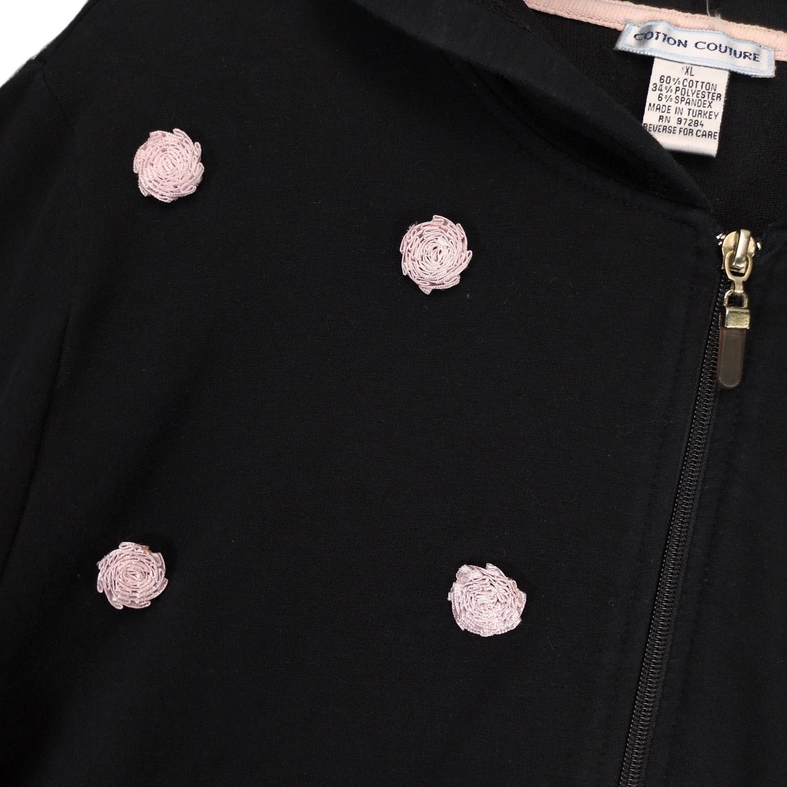Vintage Cotton Couture Sz XL Pink Rosettes Full-Zip Hoodie Jacket Size XL / US 12-14 / IT 48-50 - 3 Thumbnail