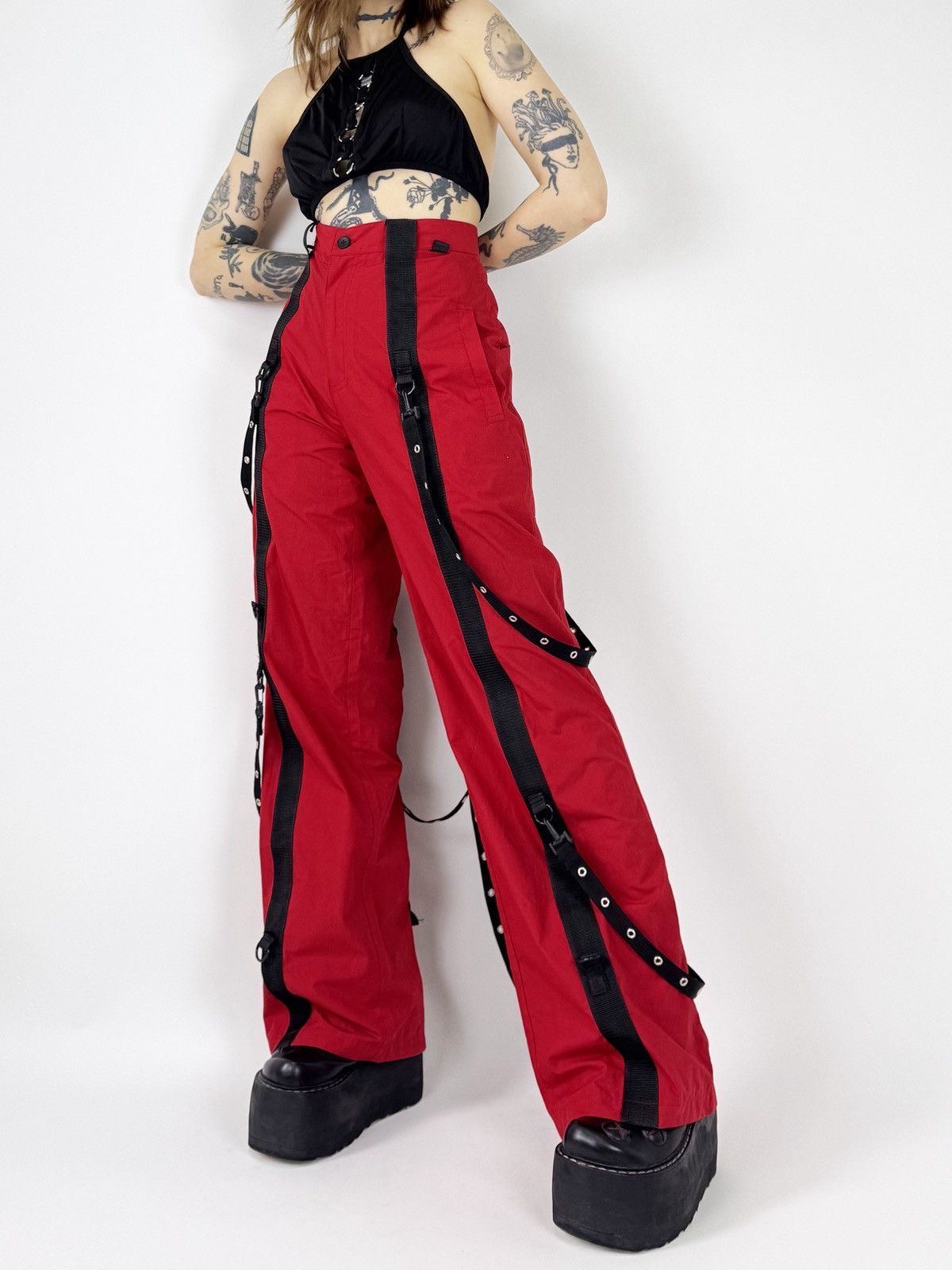 Designer Punk goth tripp nyc style pants with straps Size US 29 - 10 Thumbnail