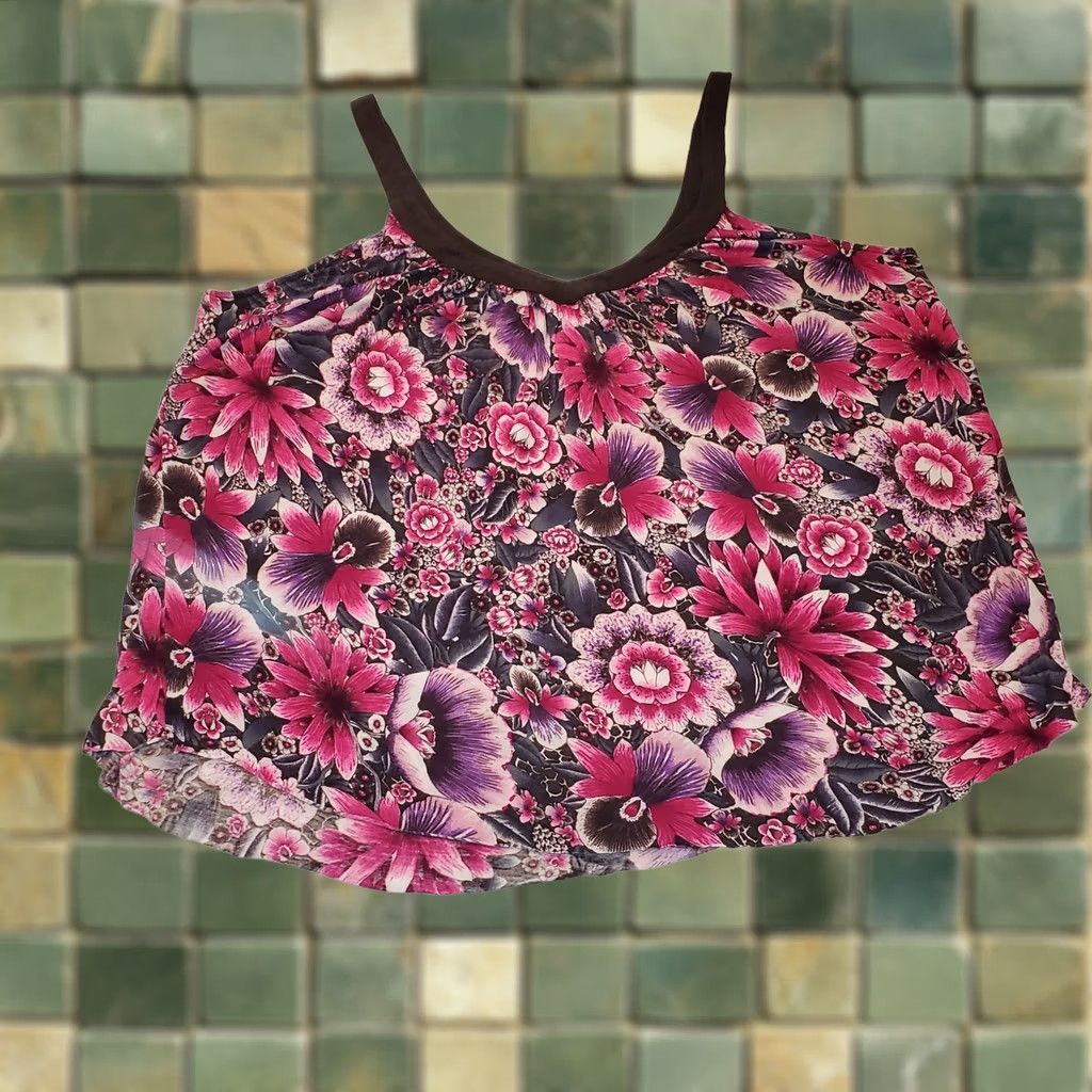 Free People VINTAGE Free People Tank Top Cropped Oversized Pink Floral Sleeveless V-Neck Cropped Shirt Womens HB Hippie Bohemian Casual Summer M? Size L / US 10 / IT 46 - 1 Thumbnail