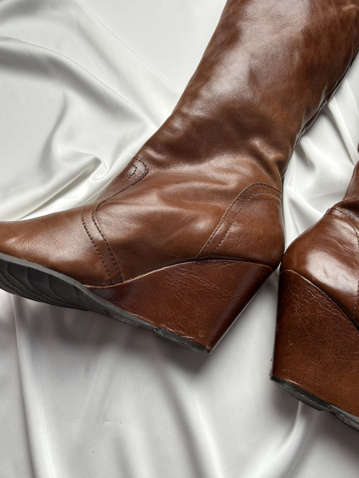 Aldo Vintage high knee size zip wedge leather boots Size US 7 / IT 37 - 7 Thumbnail