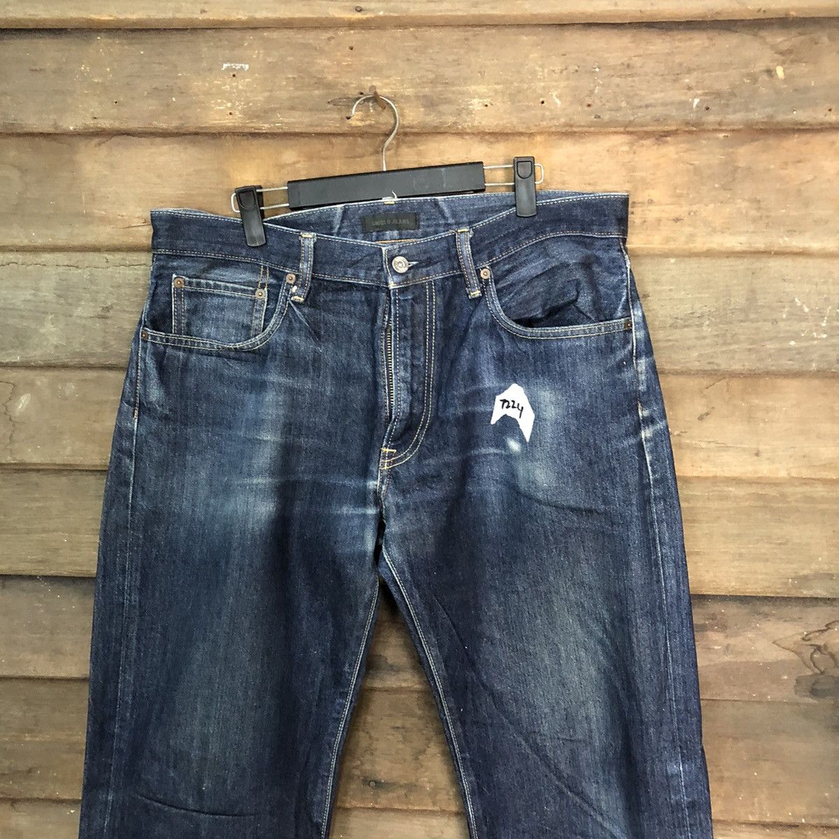 Japanese Brand Uniqlo Jeans Blue Distressed Denim Pants #7324 Size US 35 - 2 Thumbnail