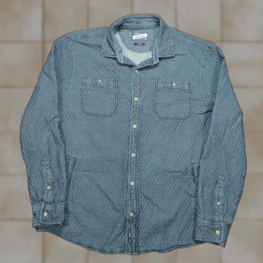 johnnie-O VINTAGE Johnnie O Shirt Mens L Indigo Blue Haskell Shacket Long Sleeve Button-Up Collared Pocketed Cotton Casual Workwear Size US L / EU 52-54 / 3 - 1 Thumbnail