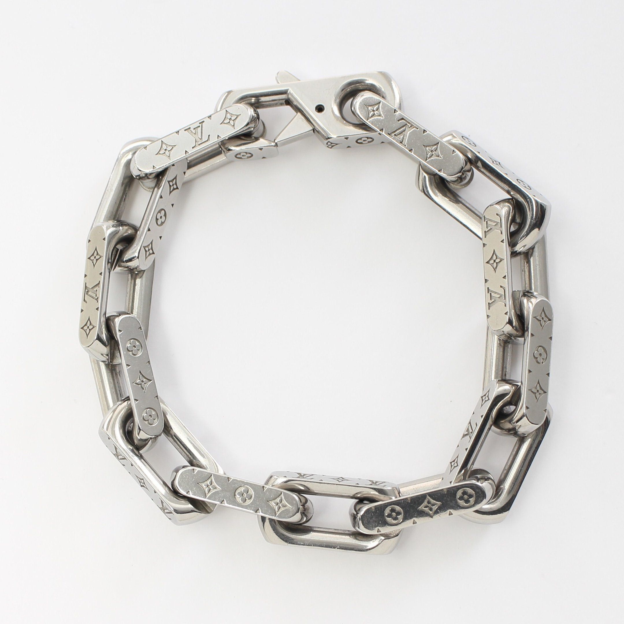 image of Louis Vuitton Chain Monogram Bracelet Silver, Men's