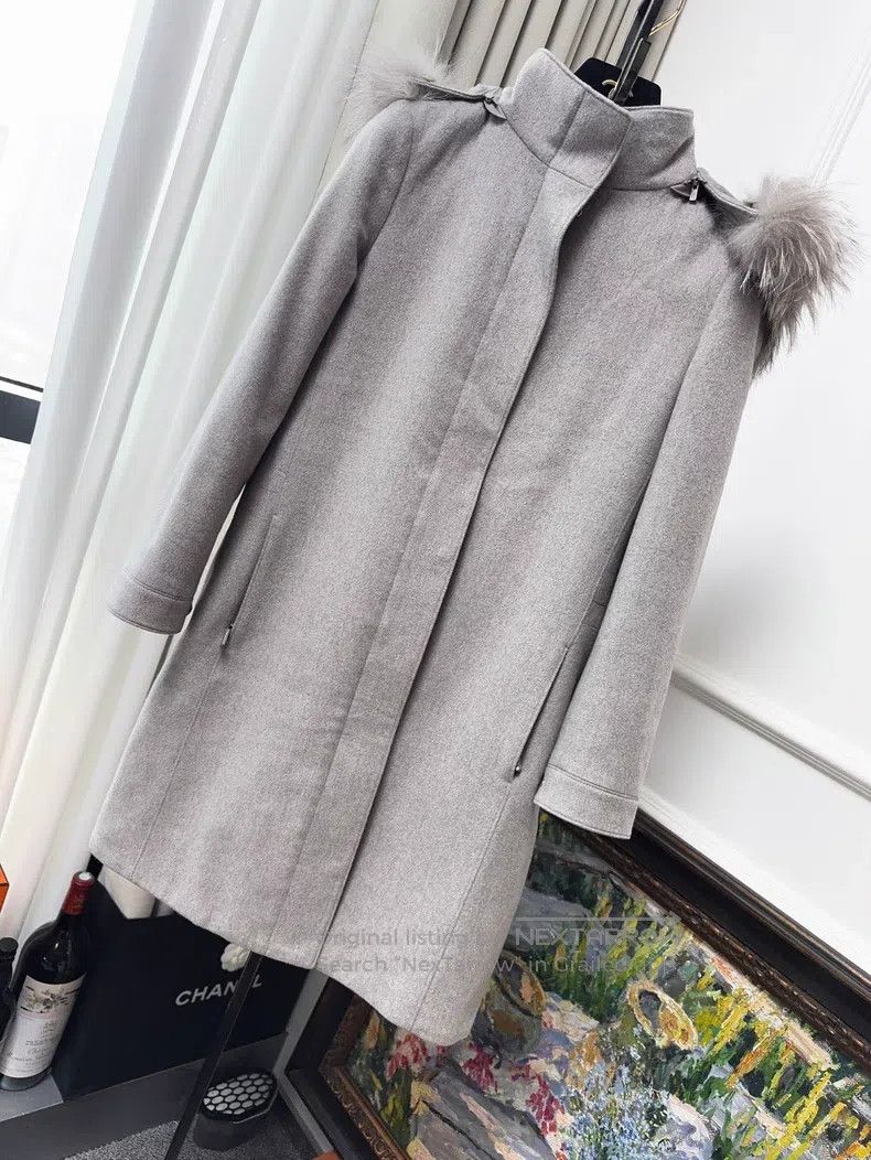 Loro Piana Loro Piana Fur Collar, Grey Wool Cotton Coat Jacket Size XS / US 0-2 / IT 36-38 - 1 Thumbnail
