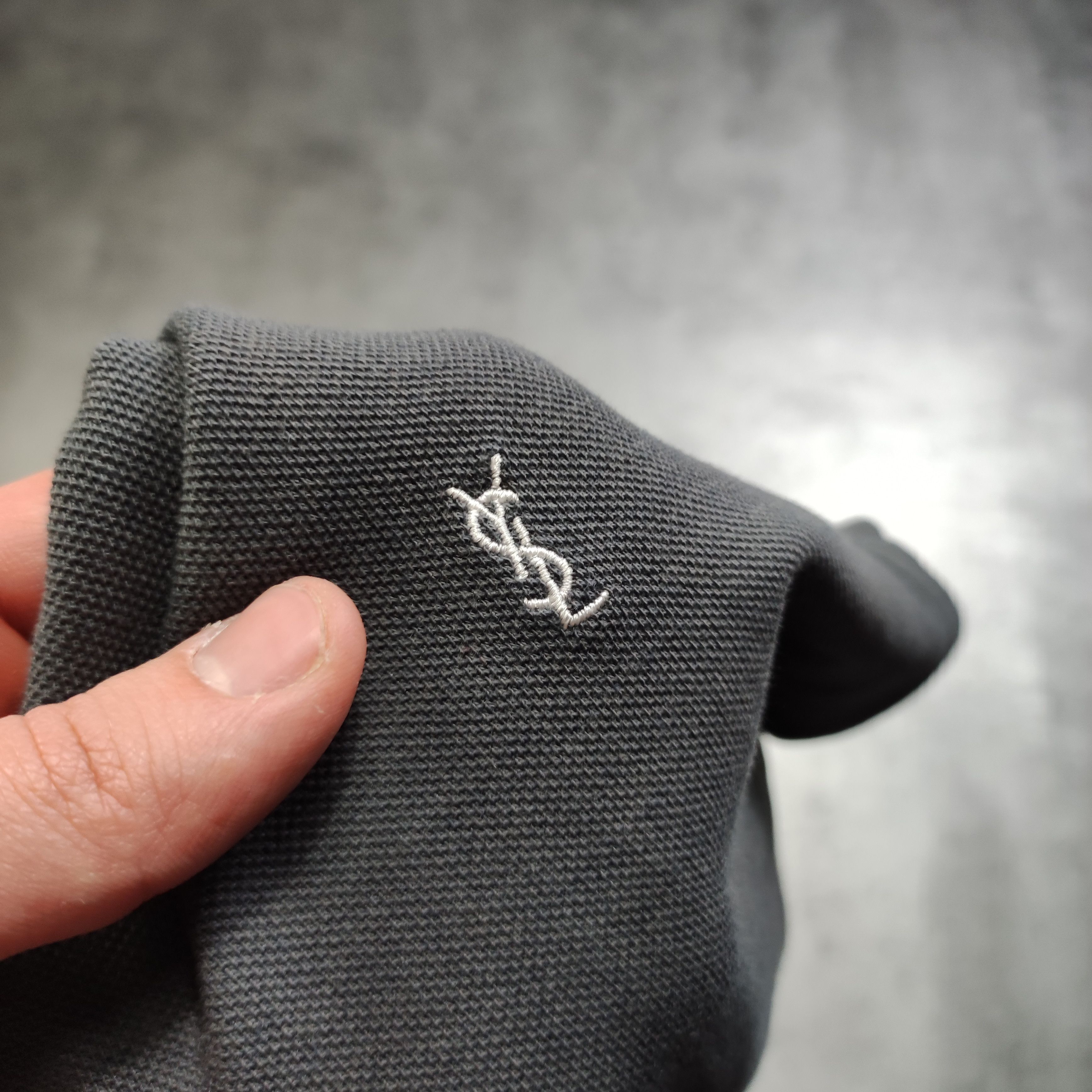 Vintage × Yves Saint Laurent Vintage RARE YSL Yves Saint Laurent Gray Logo Polo Shirt Size US L / EU 52-54 / 3 - 4 Thumbnail