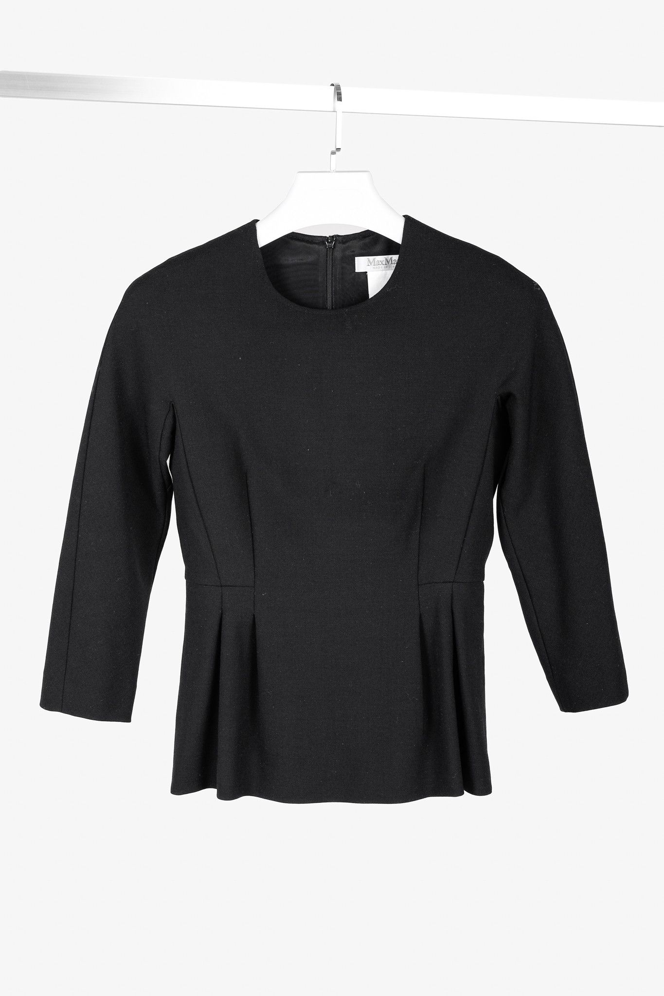 Max Mara Max Mara Elis Black Stretch-Wool 3/4-Sleeve Peplum Top Size S / US 4 / IT 40 - 1 Thumbnail