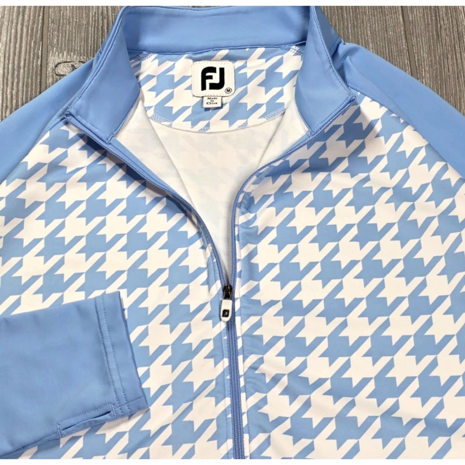 Footjoy FootJoy Women's Full Zip Golf Jacket M Light Blue White Houndstooth Grandover Shirt Golf Womens M Light Blue White Houndstooth Grandover Size M / US 6-8 / IT 42-44 - 4 Thumbnail
