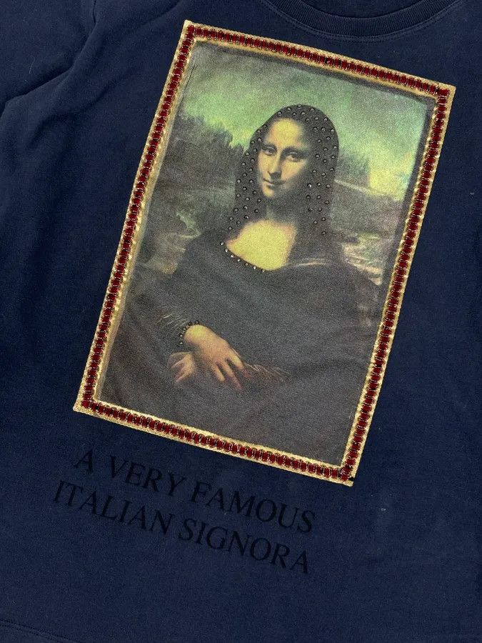 Moschino 2000s Moschino Navy Mona Lisa Studded Graphic Longsleeve T-Shirt Size XS / US 0-2 / IT 36-38 - 7 Thumbnail