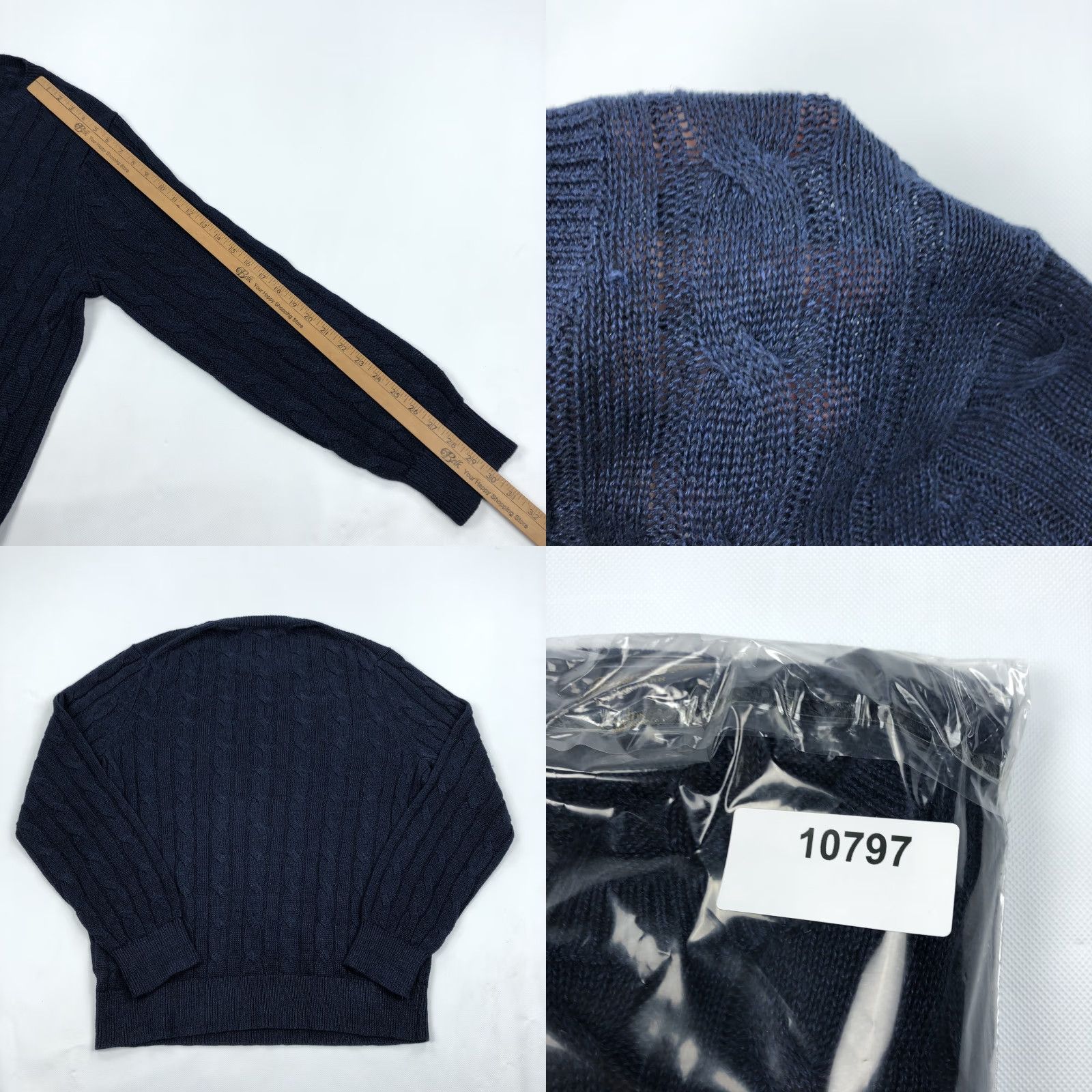 Brooks Brothers Brooks Brothers Men's L Navy Blue Cable Knit Crew Neck Pullover Sweater Italian Yarn Ribbed Trim Size US L / EU 52-54 / 3 - 8 Thumbnail