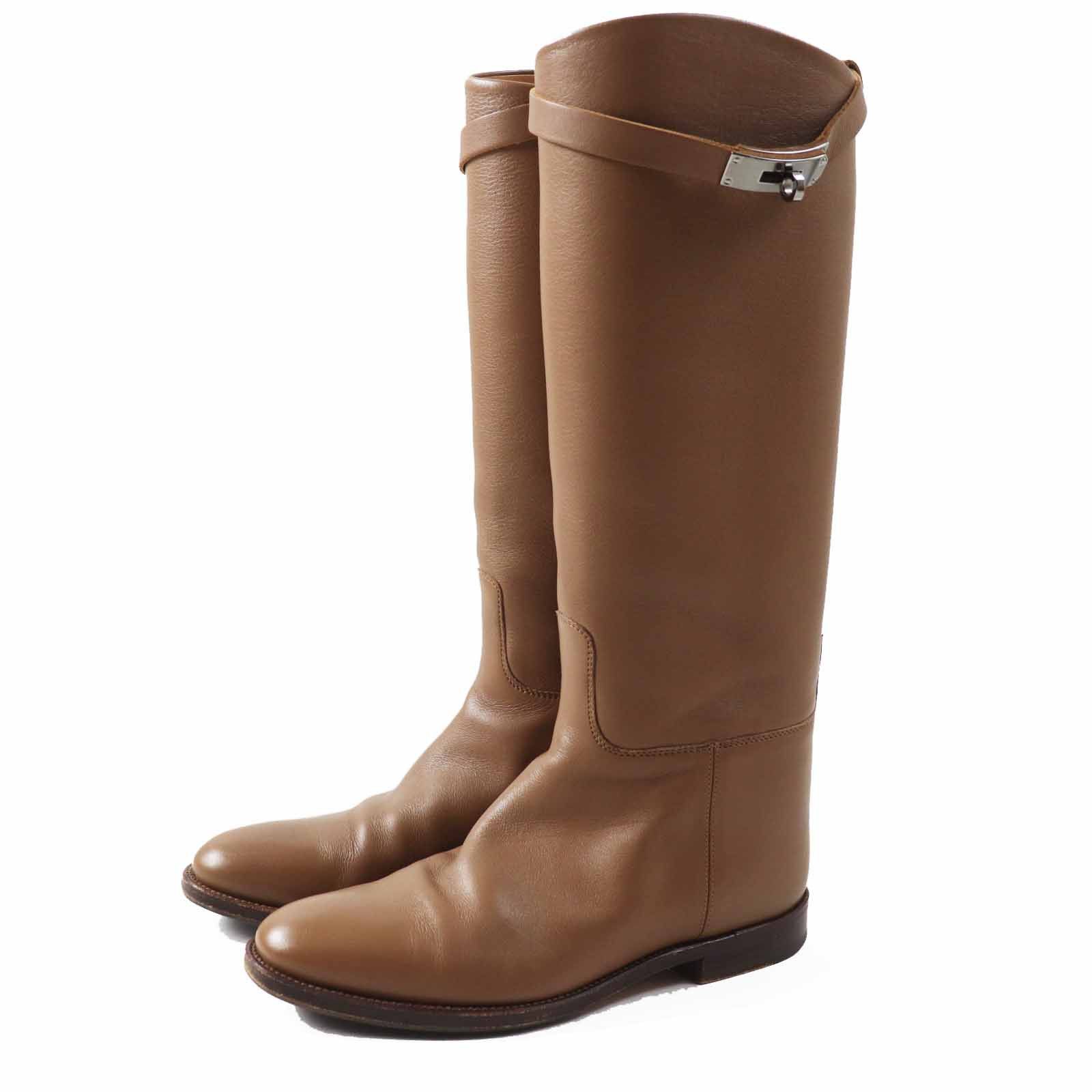 Hermes Hermes Kelly Jumping Boots Leather Knee-High Boots Leather Shoes in Brown, Women's