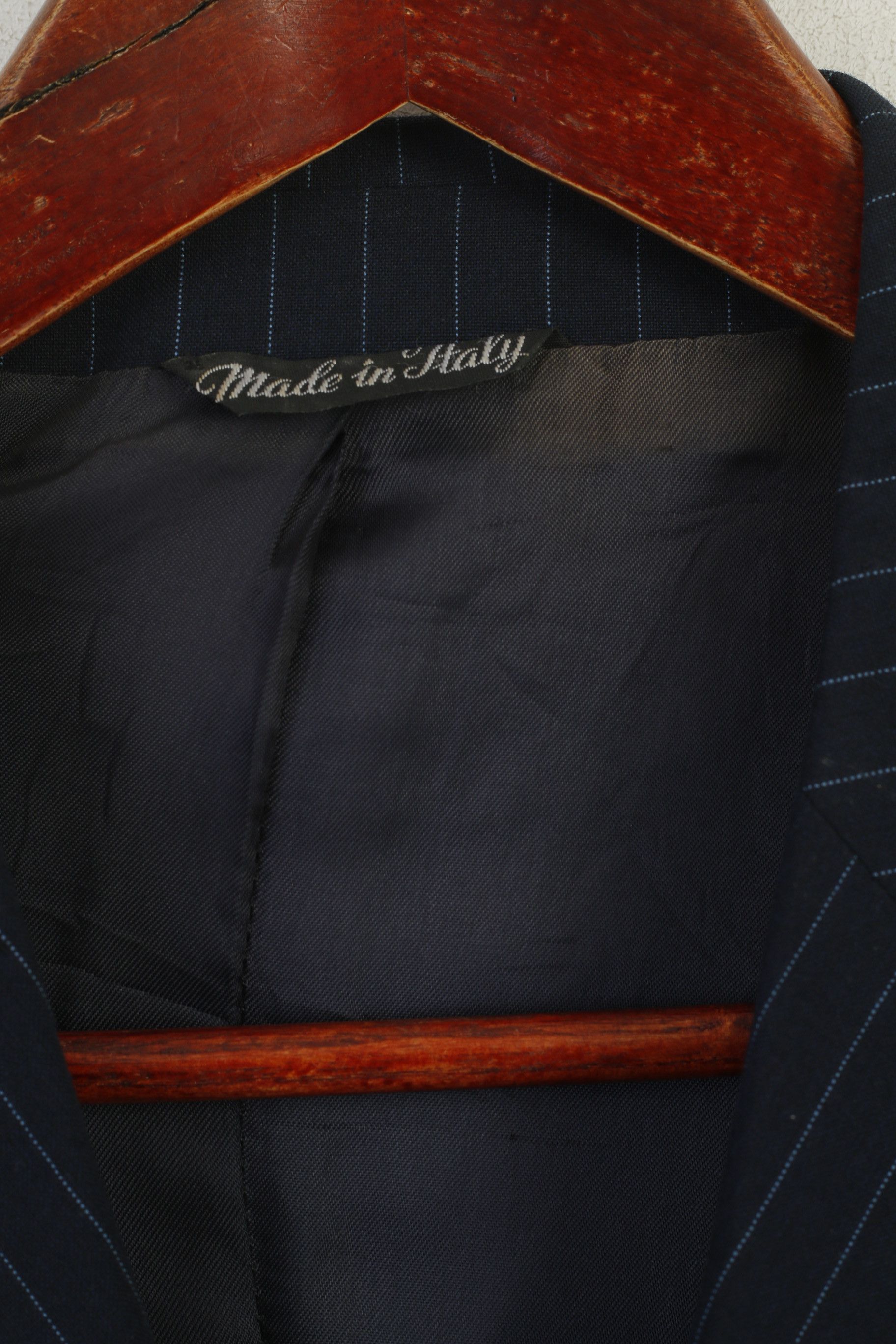 Vintage Gaudi Men 54 44 Blazer Navy Wool Striped Single 6247 Size 44R - 7 Thumbnail