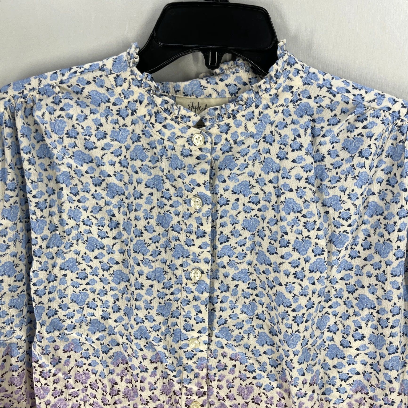 Vintage VINTAGE Style&co Shirt Womens M Blue Purple Floral Cotton Blend Tunic Long Sleeve Cottagecore Fall Spring Summer Winter Casual Size M / US 6-8 / IT 42-44 - 6 Thumbnail