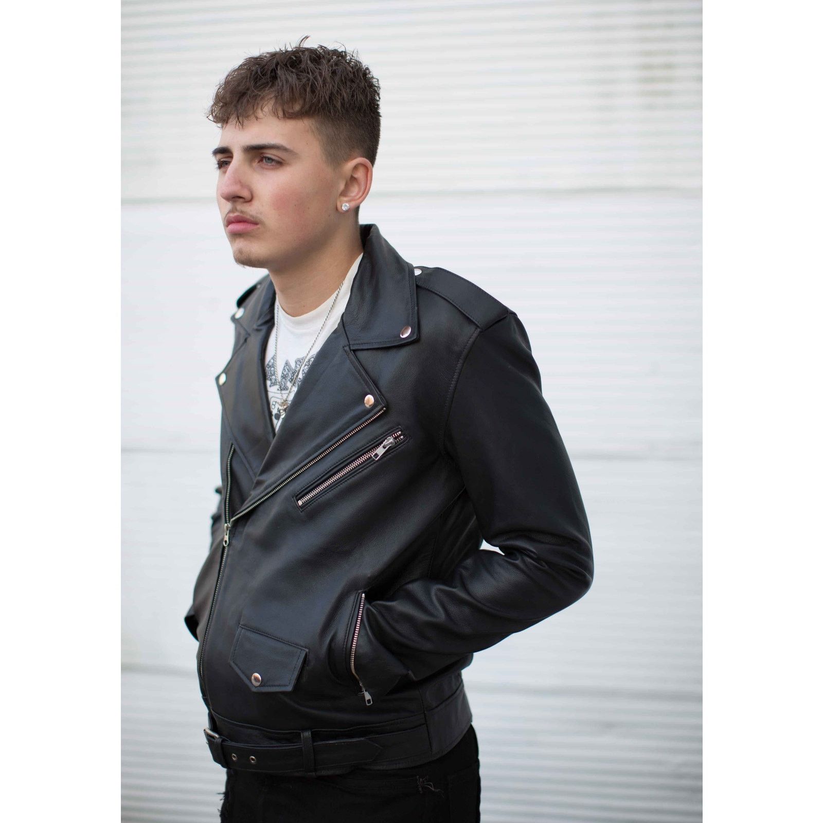 & Other Stories James Leather Moto Belted Biker Jacket Size US L / EU 52-54 / 3 - 7 Thumbnail