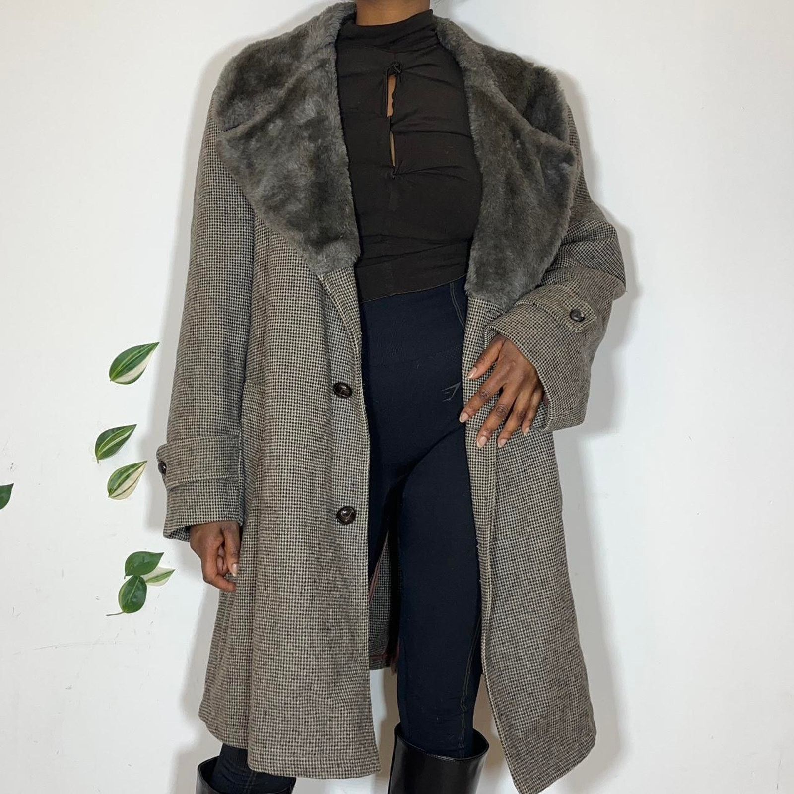 Other Vintage tweed faux fur collared jacket Size L / US 10 / IT 46 - 1 Thumbnail