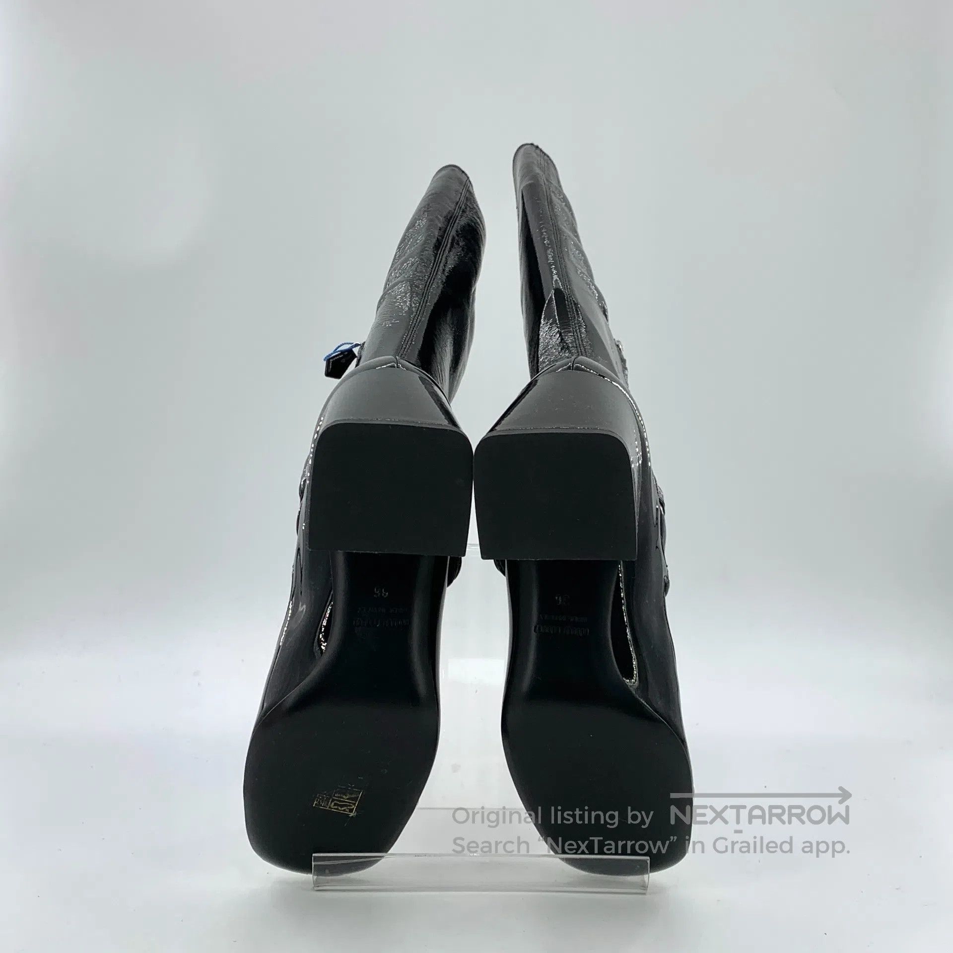 Miu Miu Miu Miu Black round toe patent leather thick heel high boo Size US 5.5 / IT 35.5 - 5 Thumbnail