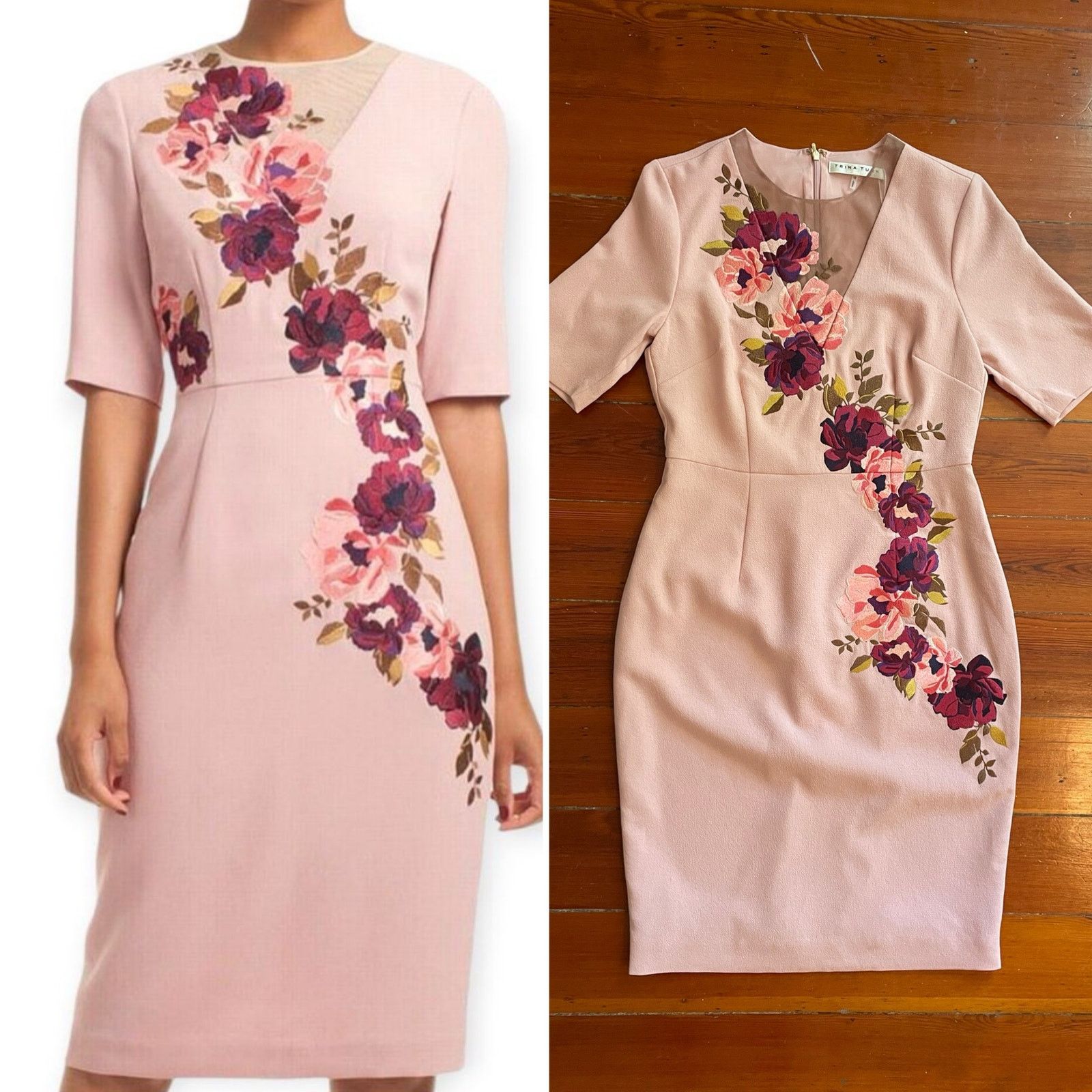 Trina Turk NWT Trina Turk Floral Embroidered Sheath Dress Blush Sz 10 Size L / US 10 / IT 46 - 1 Thumbnail