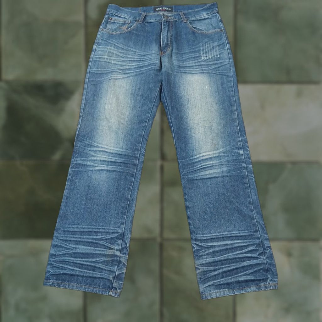 Denime Red Snap Jeans Mens Size 34x31 Blue Denim Casual Pockets Straight Leg Size US 34 / EU 50 - 1 Thumbnail