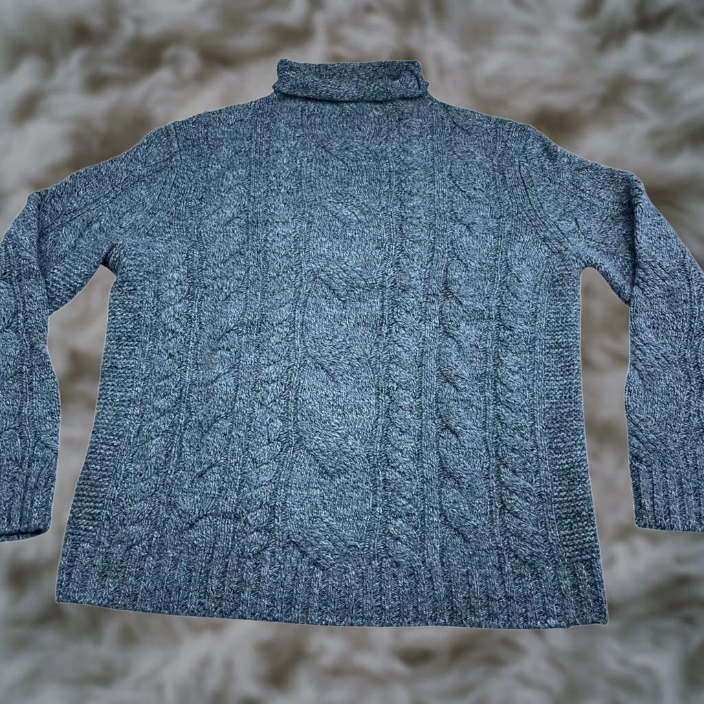 Banana Republic Banana Republic Mens Chunky Cable-Knit Fisherman Turtleneck Sweater Gray XL Size US XL / EU 56 / 4 - 1 Thumbnail