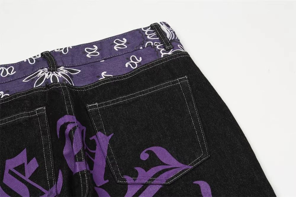 Japanese Brand × Jean Men's Letter Print Contrast Color Stitching Jeans Size US 32 / EU 48 - 5 Thumbnail
