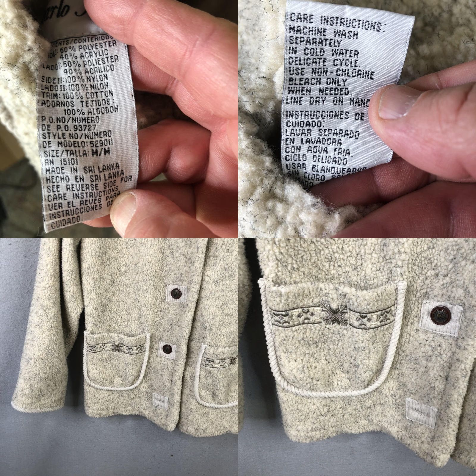 Vintage Carlo Briani Jacket Womens M Reversible Sherpa Fleece Nylon Drawstring Ivory Beige Pocketed Collared Embroidered Size M / US 6-8 / IT 42-44 - 8 Thumbnail