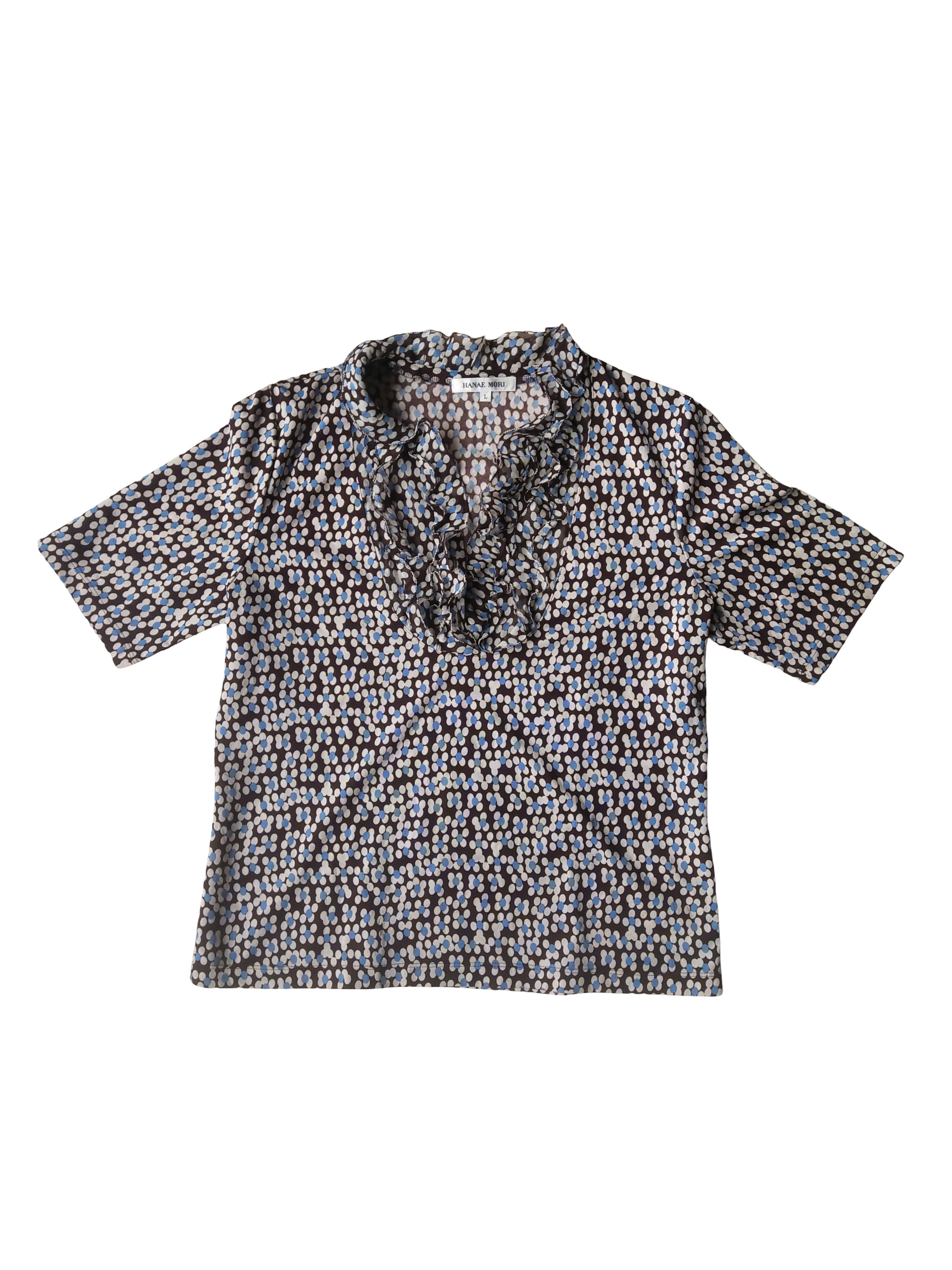 Hanae Mori Vintage Hanae Mori Japan Ruffled Micro Floral Blouse Y2K Size L / US 10 / IT 46 - 1 Thumbnail