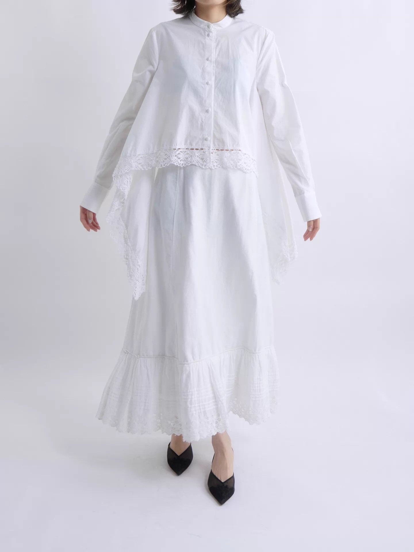 Alexander McQueen Alexander McQueen 2019SS White Cotton Lace Cape Shirt 38 Size XS / US 0-2 / IT 36-38 - 2 Thumbnail