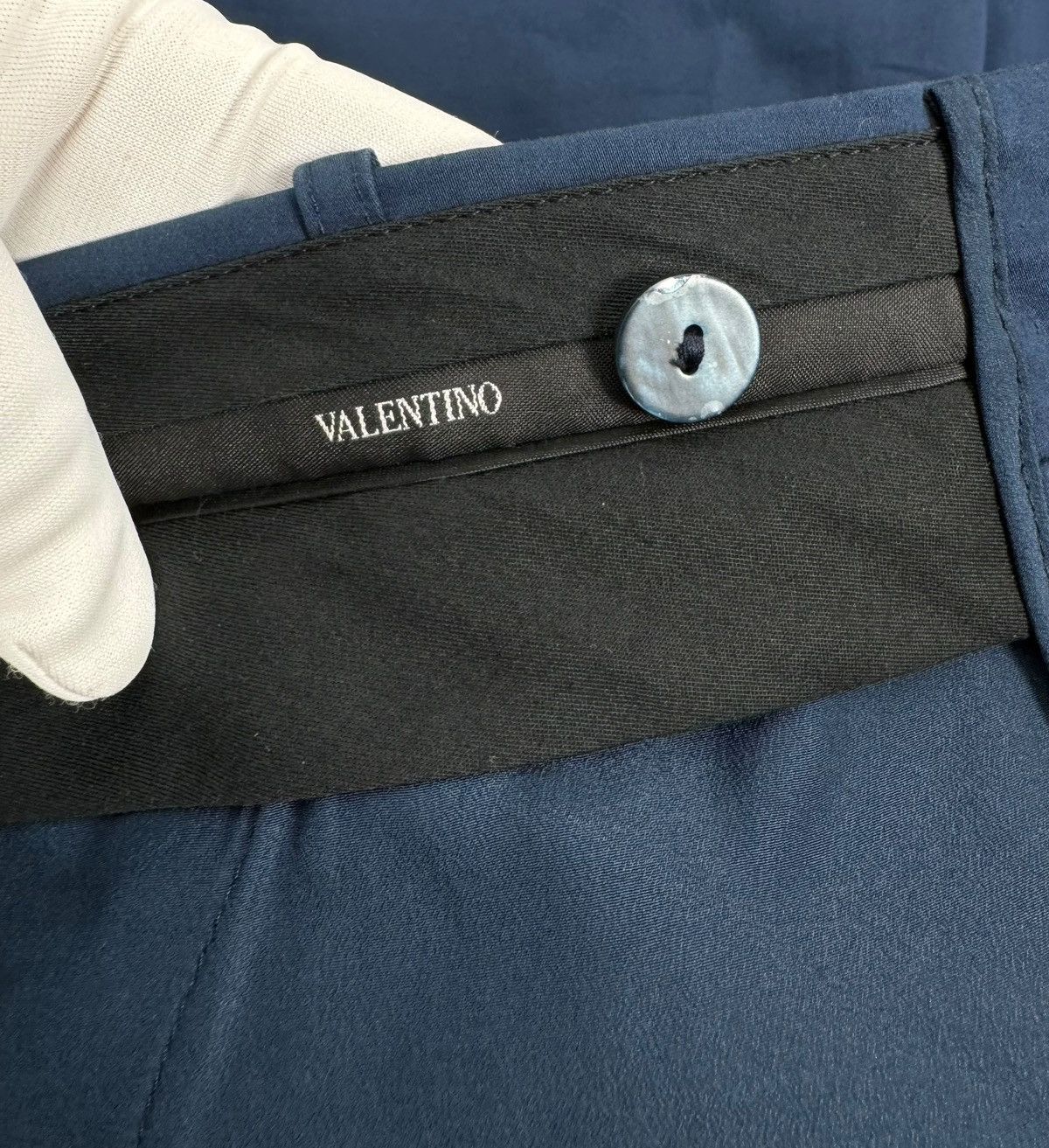 Valentino Valentino Blue Cotton Crystal Detail Straight Formal Pants Size 30" / US 8 / IT 44 - 11 Thumbnail