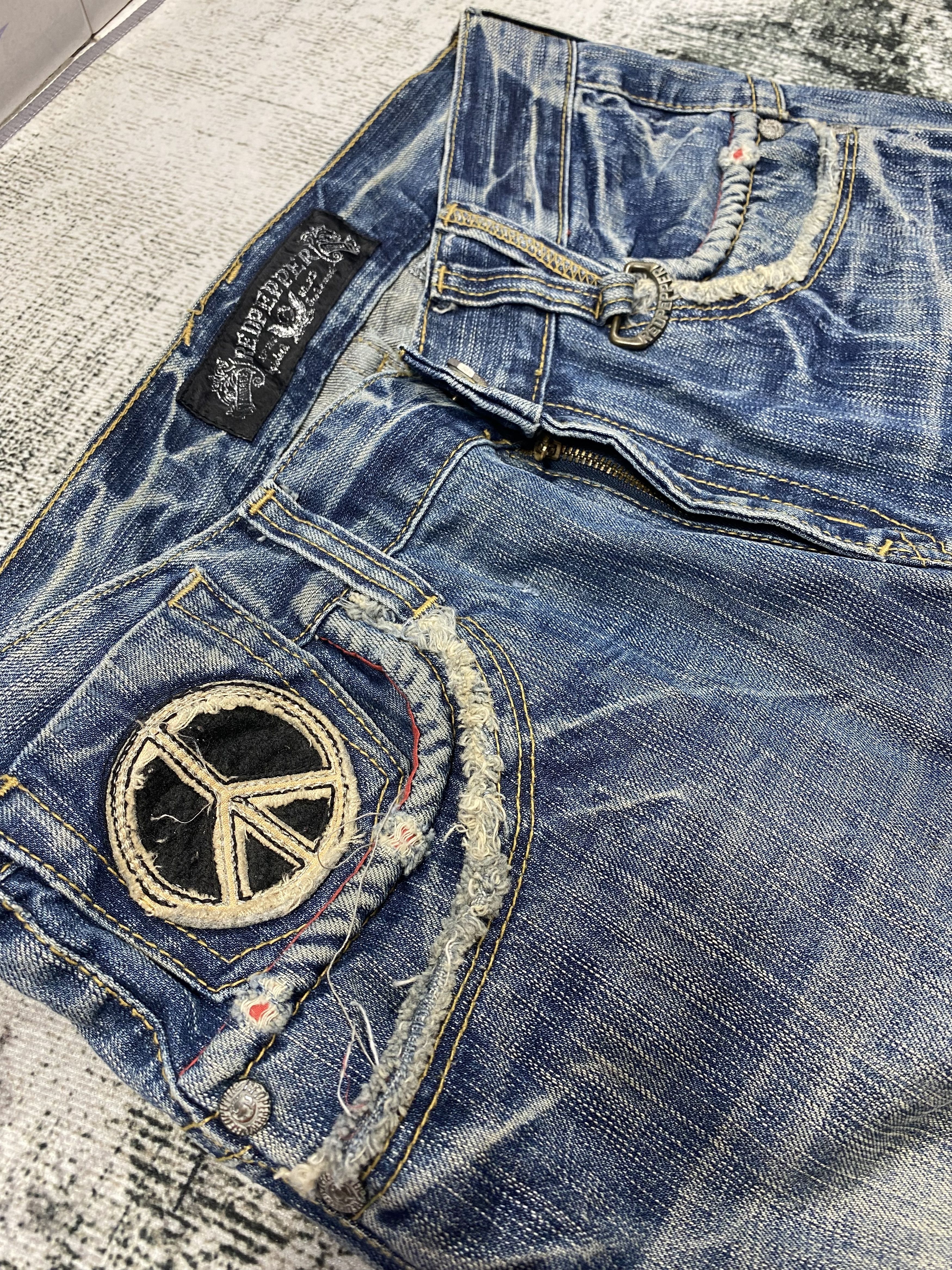 Japanese Brand SICKS💥Japanese Jeans Red Pepper & Denim Whiskers Distress Size US 32 / EU 48 - 6 Thumbnail