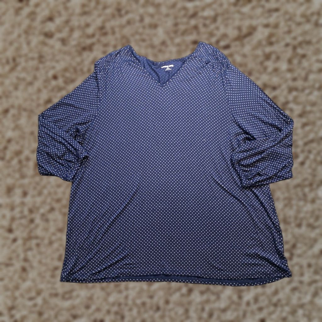 Lands' End Lands' End Top Women 2X Blue Polka Dots 3/4 Sleeve Stretchy Lightweight Casual Blouse Size XXL / US 16-18 / IT 52-54 - 1 Thumbnail